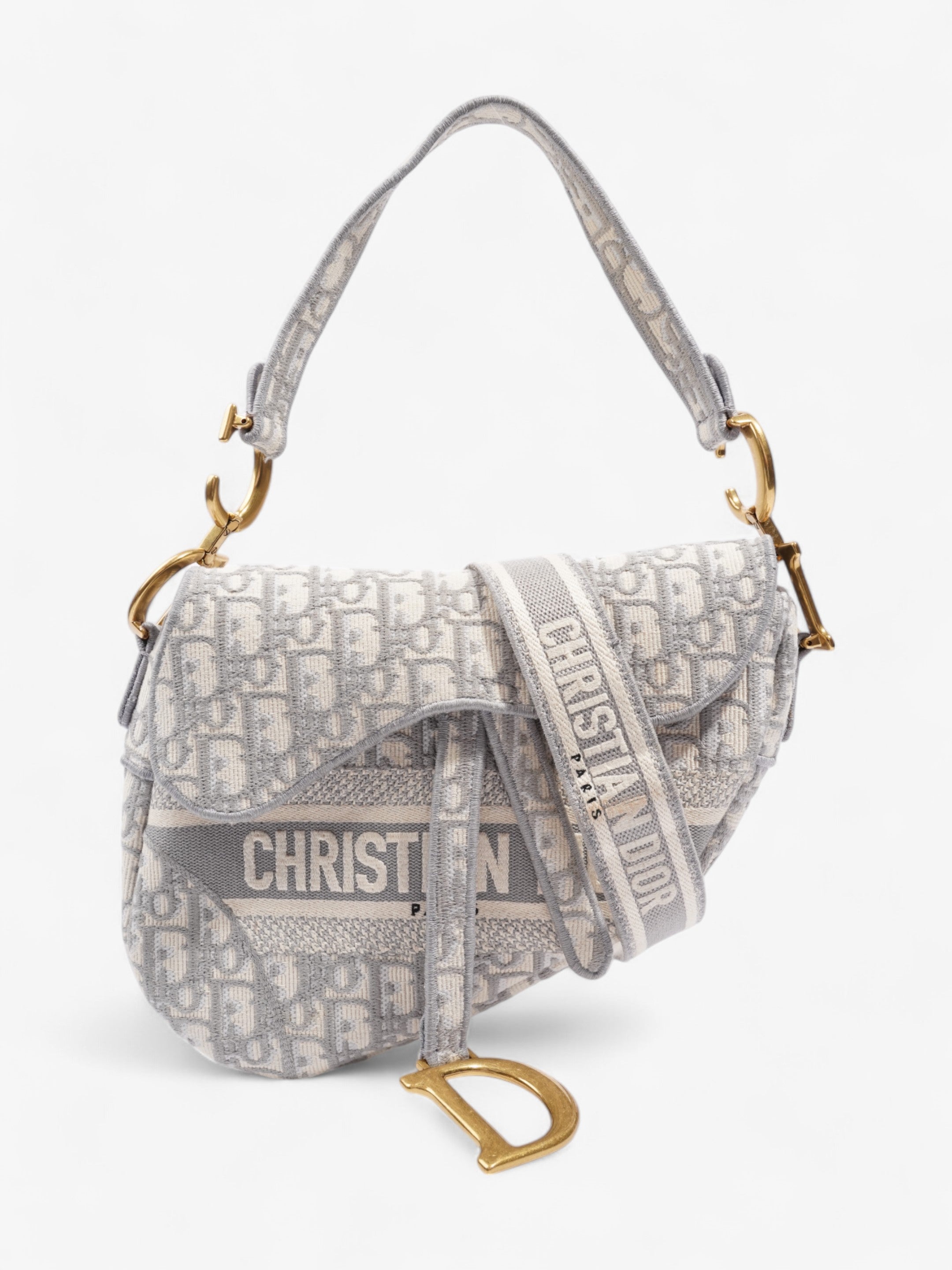 Christian Dior Saddle Bag with Strap Grey Oblique Canvas