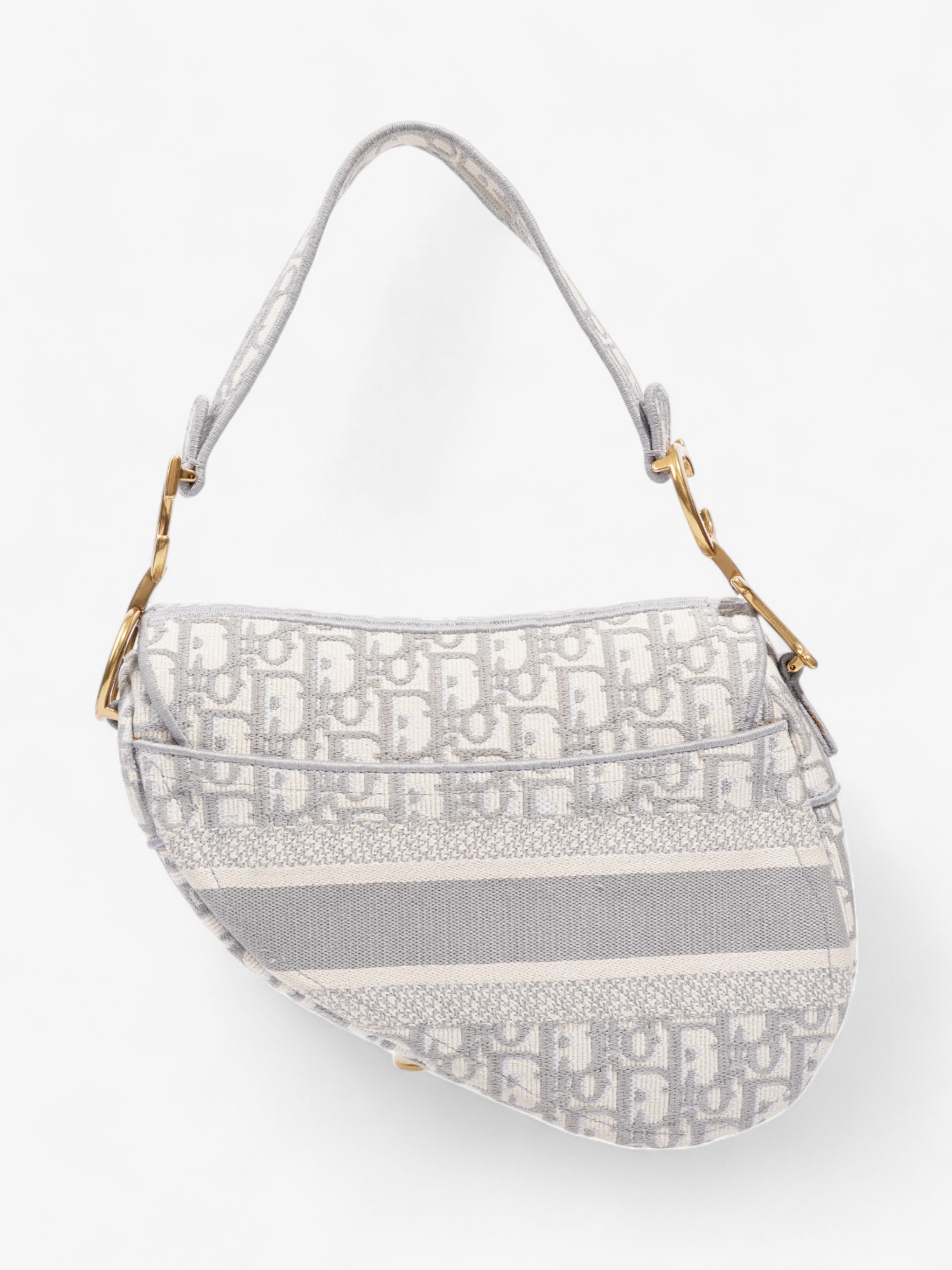 Christian Dior Saddle Bag with Strap Grey Oblique Canvas