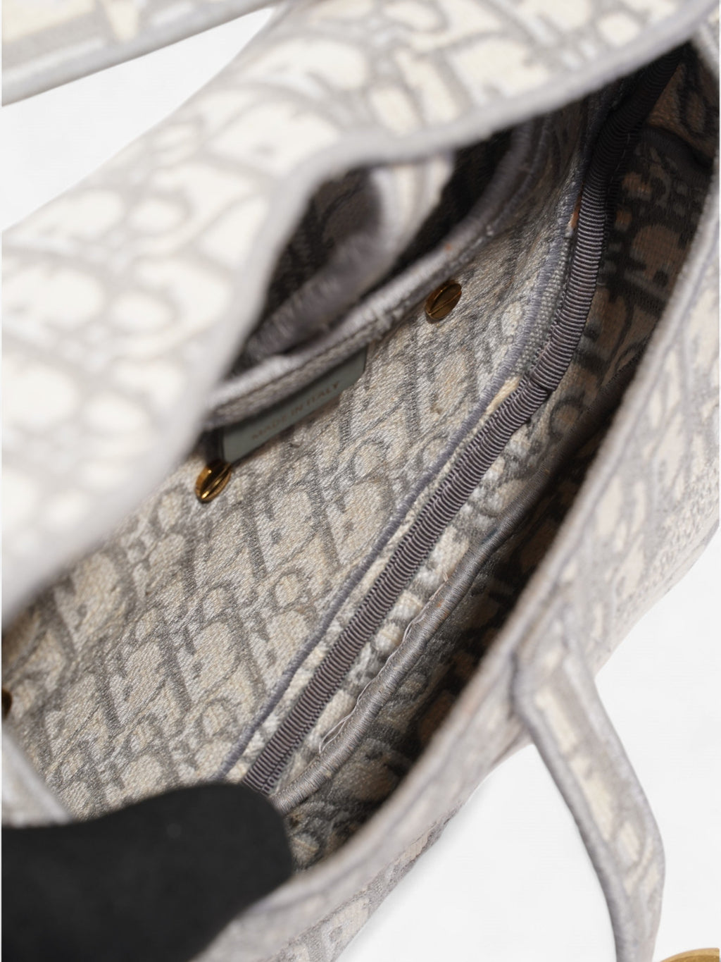 Christian Dior Saddle Bag with Strap Grey Oblique Canvas