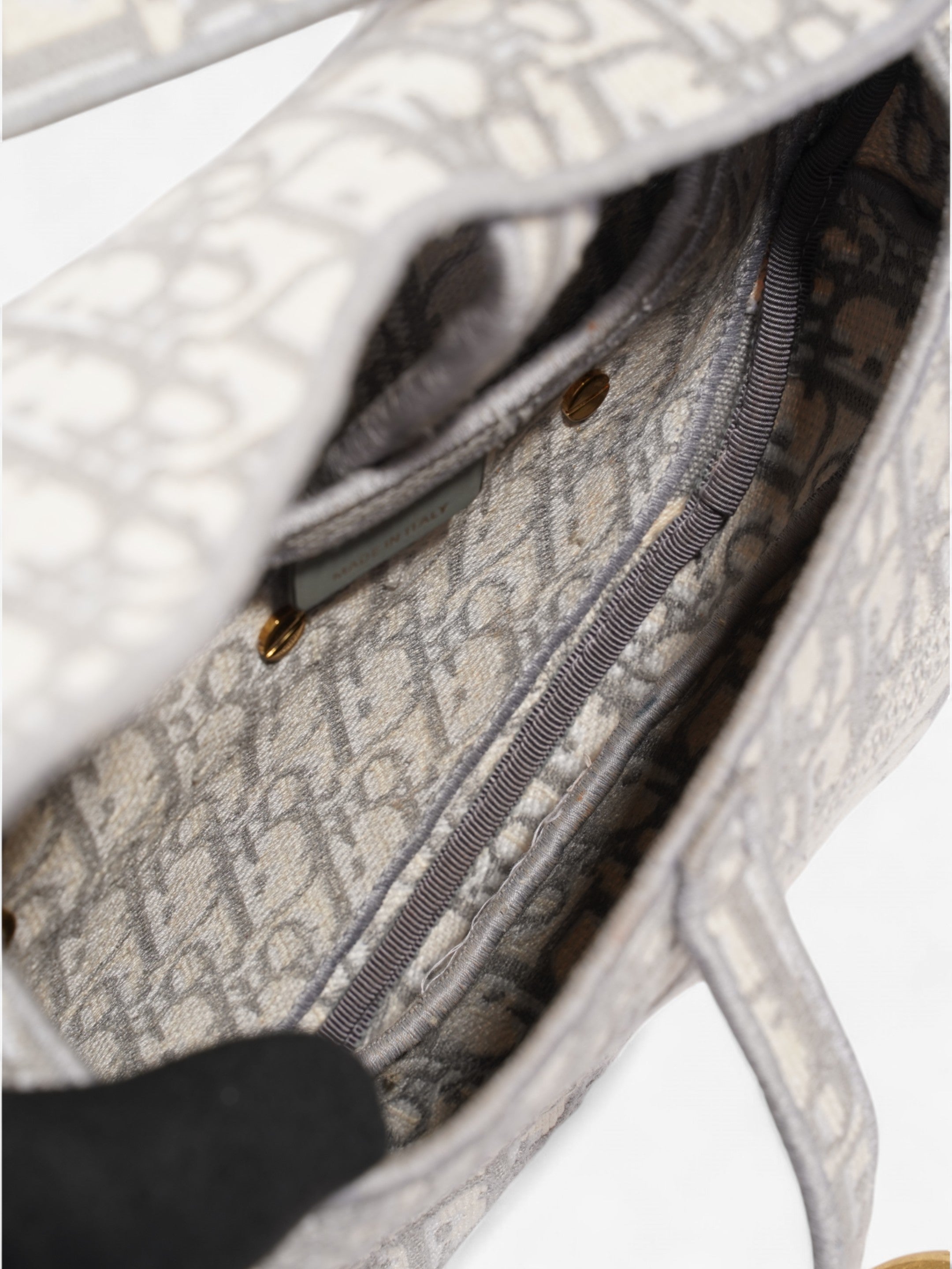 Christian Dior Saddle Bag with Strap Grey Oblique Canvas
