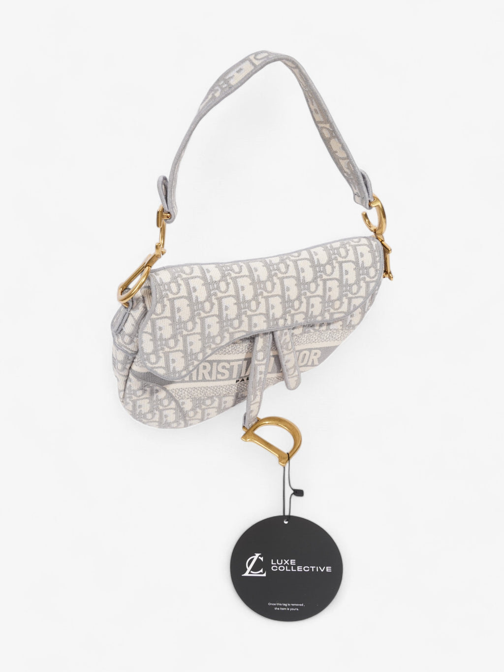Christian Dior Saddle Bag with Strap Grey Oblique Canvas