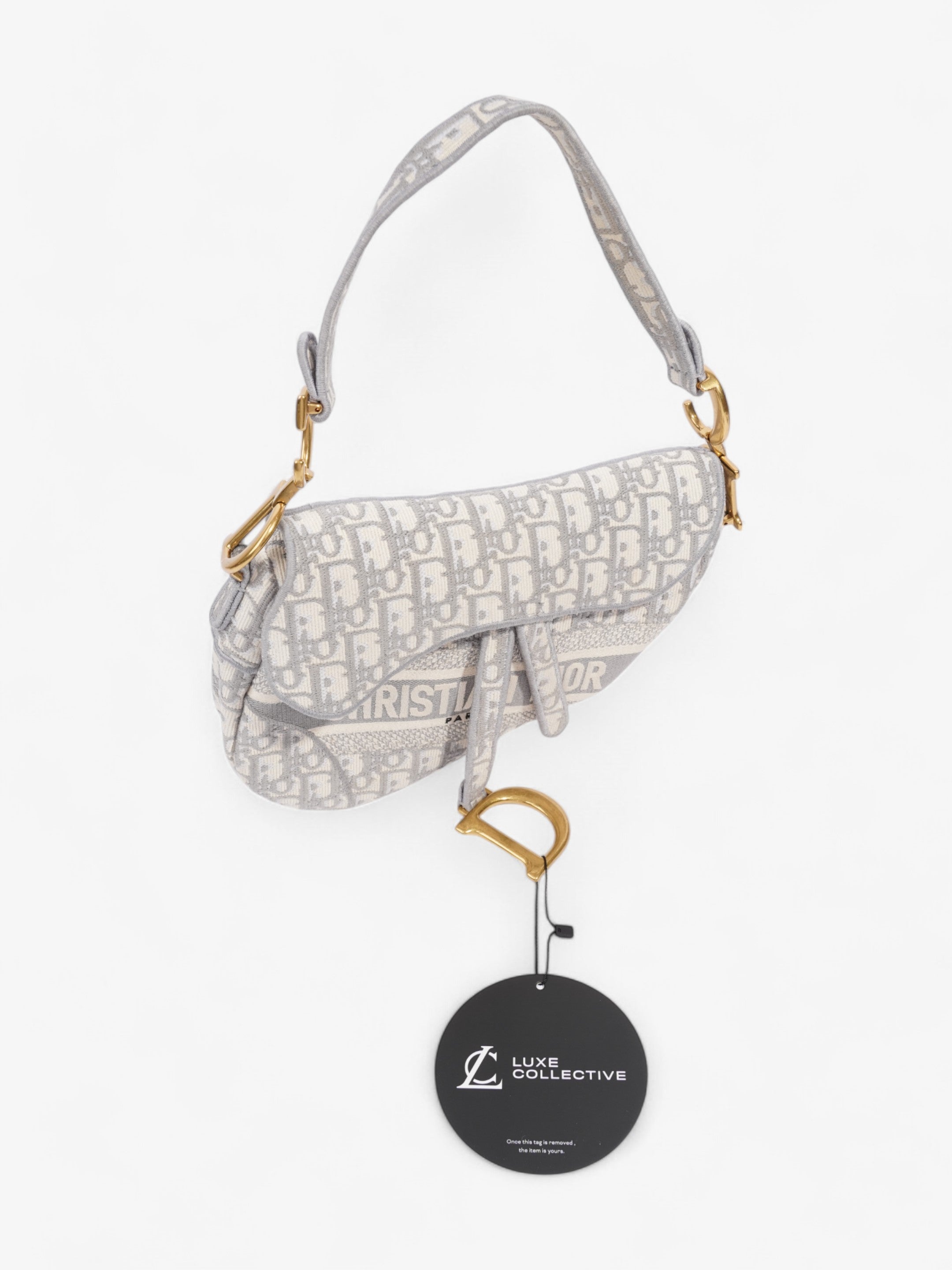 Christian Dior Saddle Bag with Strap Grey Oblique Canvas