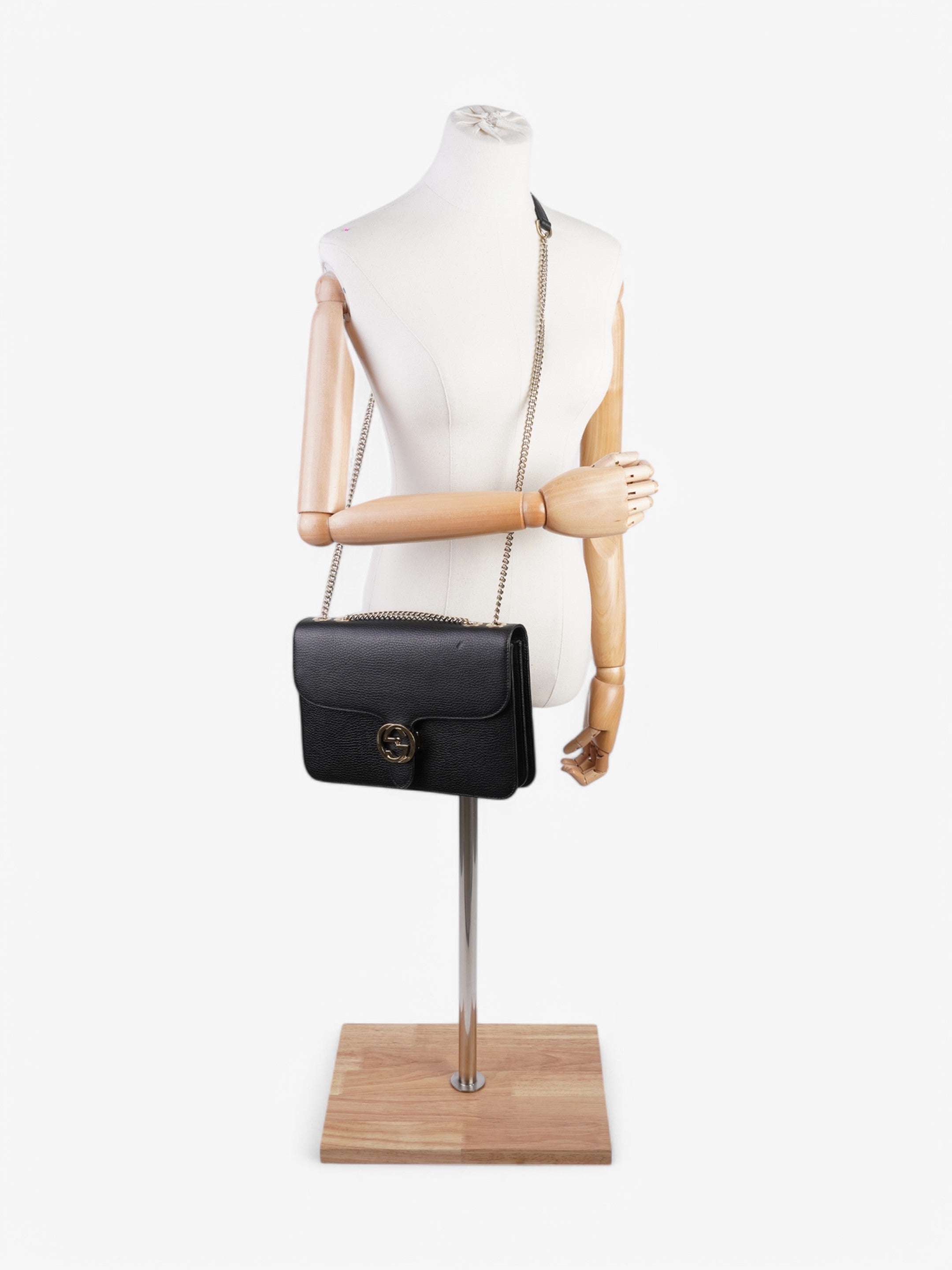 Gucci Dollar Interlocking G Black Calfskin Leather Medium