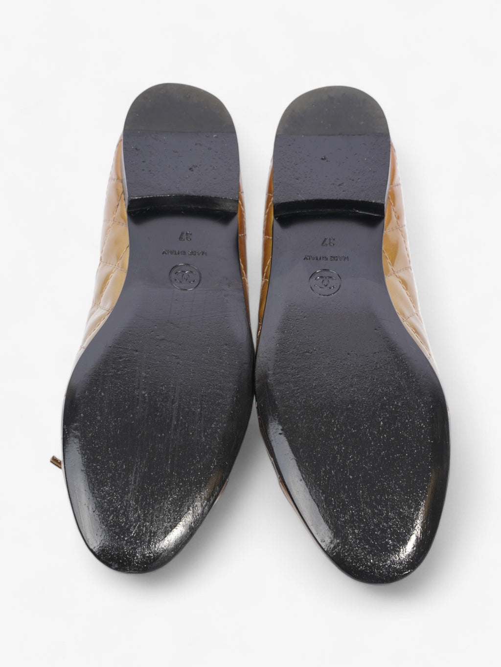 Chanel CC Logo Ballet Flats Gold Ombre Patent Leather EU 37 UK 4