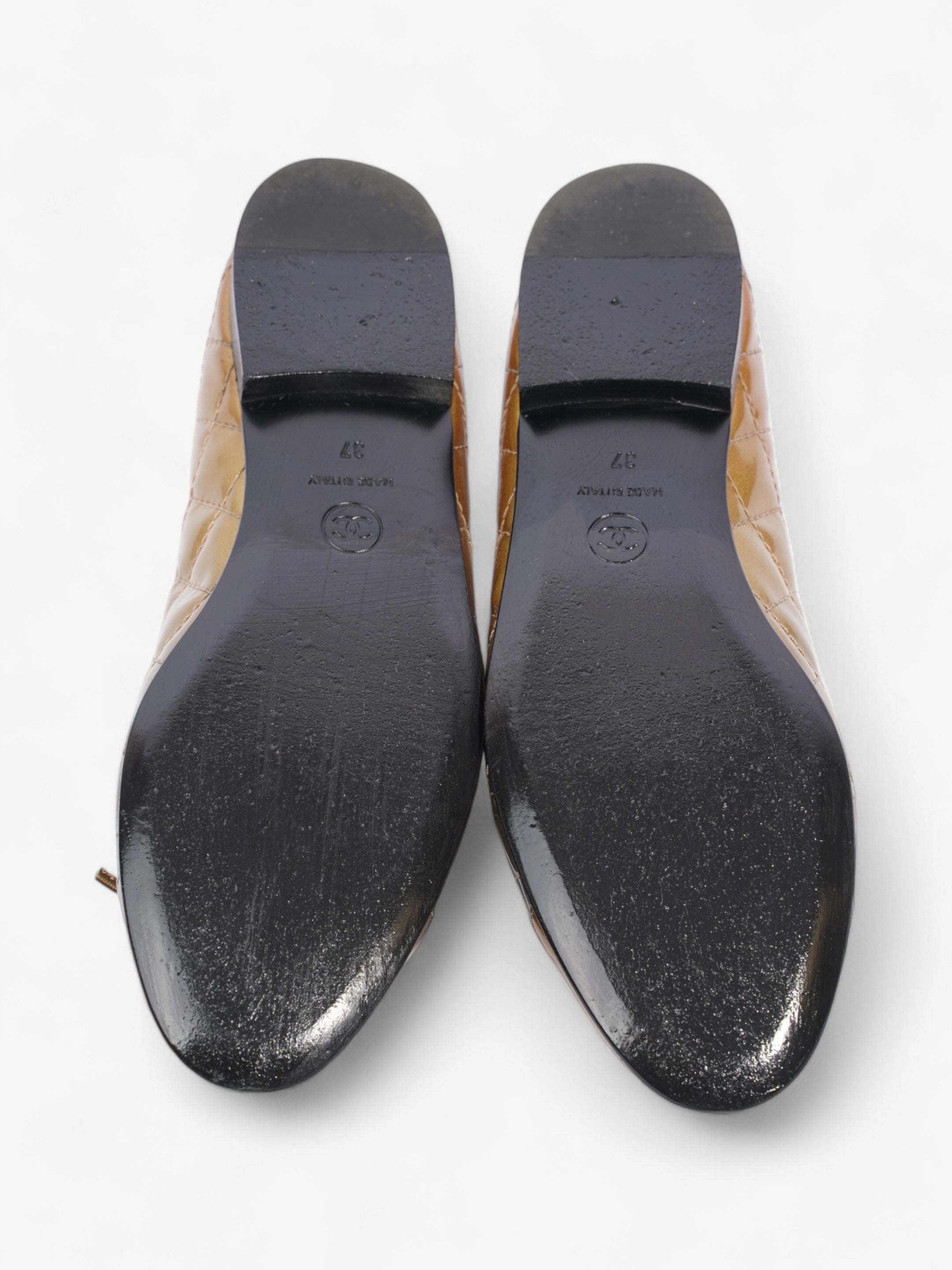 Chanel CC Logo Ballet Flats Gold Ombre Patent Leather EU 37 UK 4
