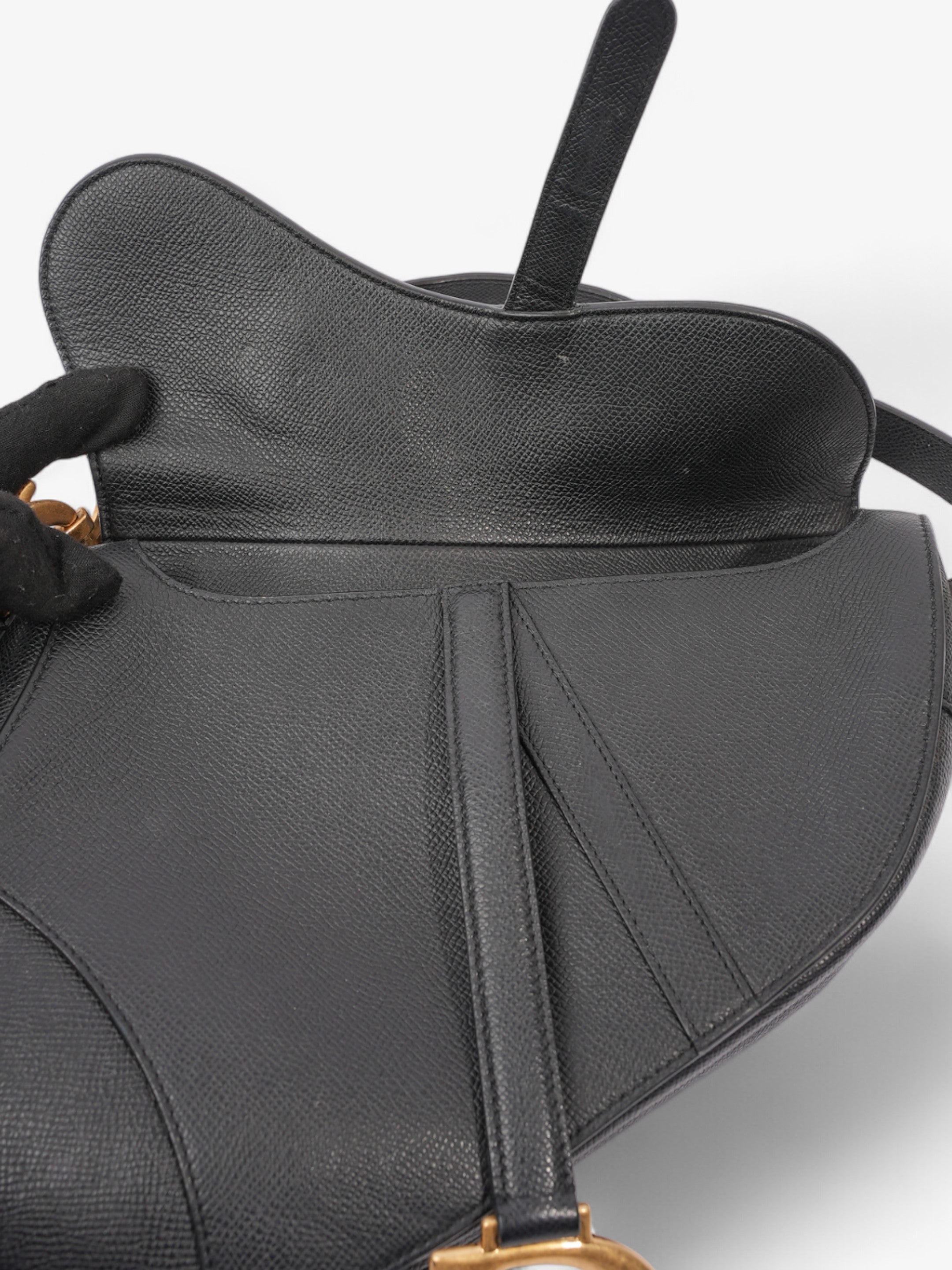Christian Dior Saddle Bag Black Goatskin Leather