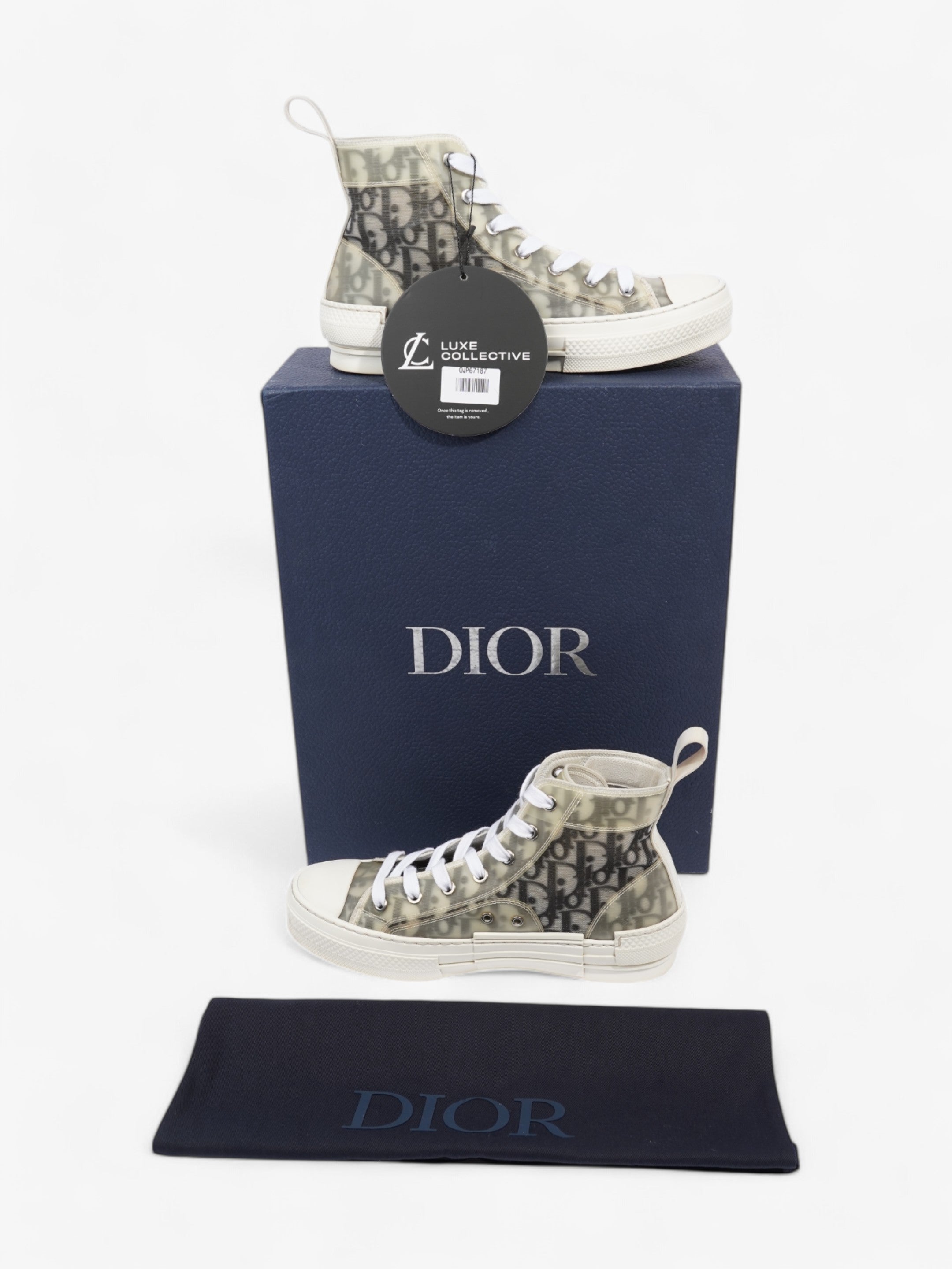 Christian Dior B23 High-tops White  / Grey Oblique Mesh EU 37.5 UK 4.5