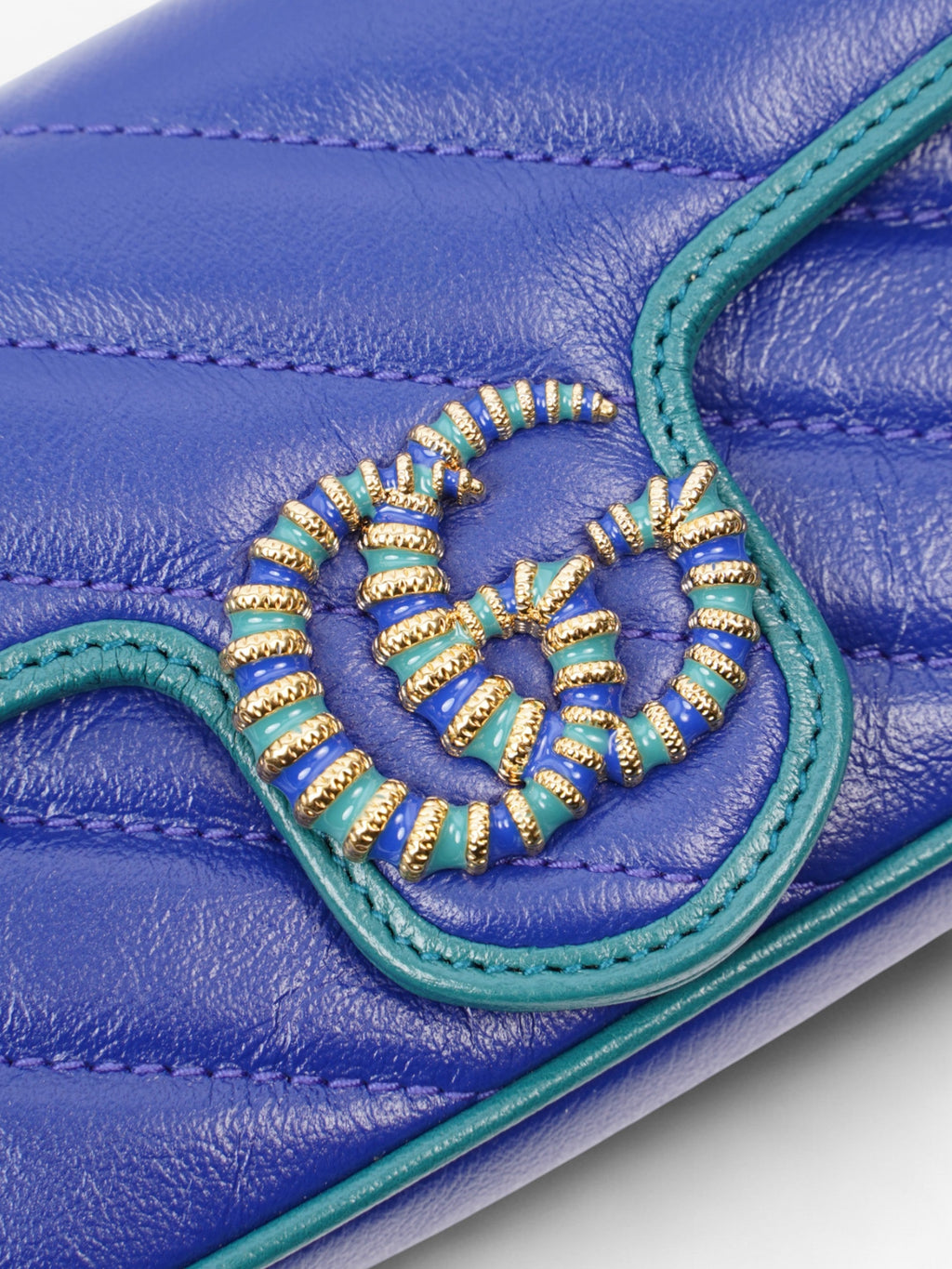 Gucci GG Marmont Blue / Green Matelasse Leather Super Mini