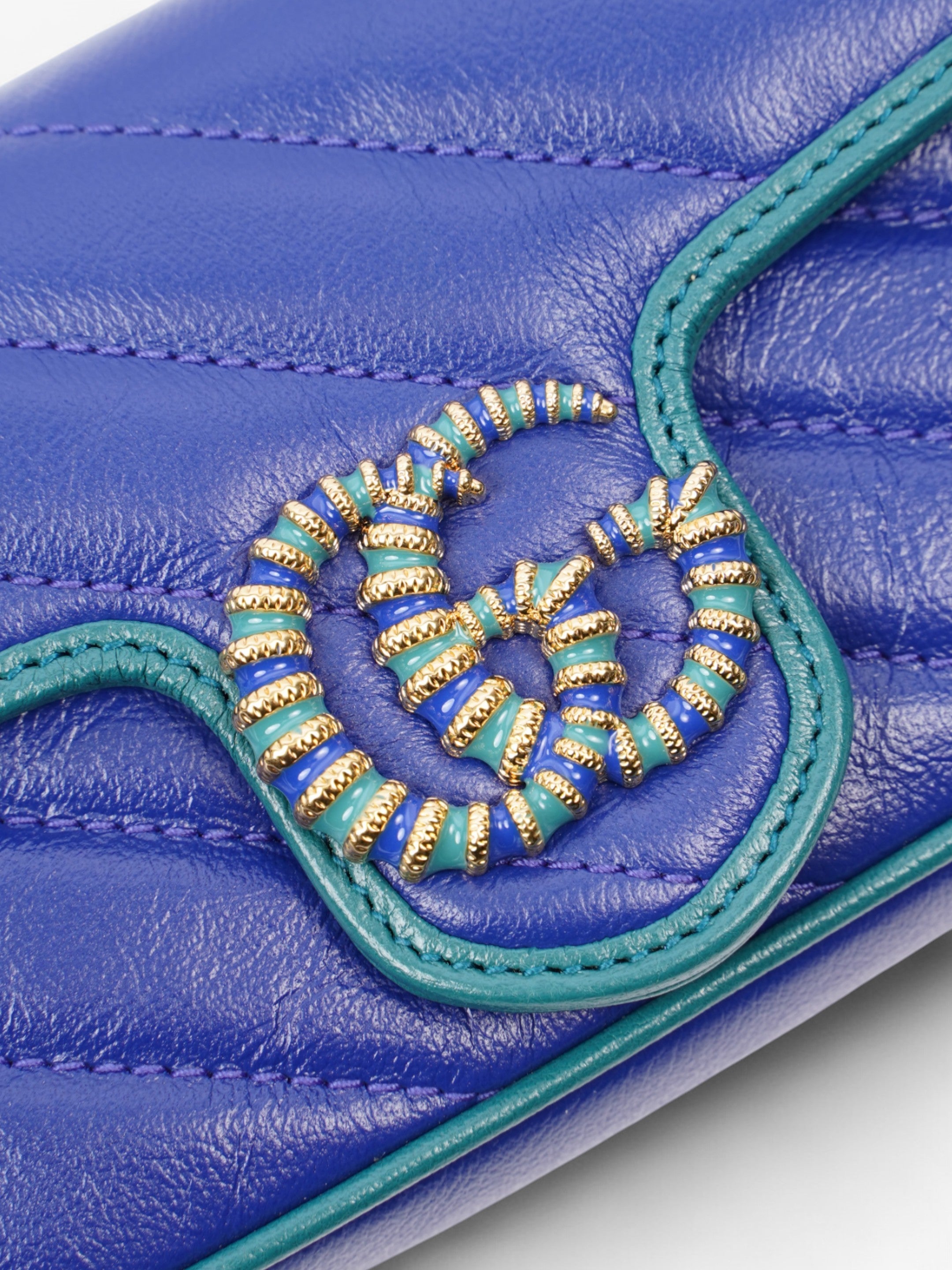 Gucci GG Marmont Blue / Green Matelasse Leather Super Mini