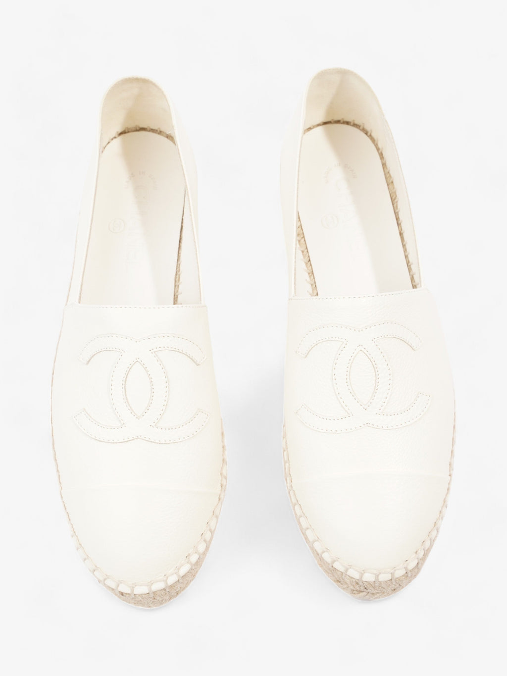 Chanel CC Cap Toe Espadrilles White Leather EU 41 UK 8