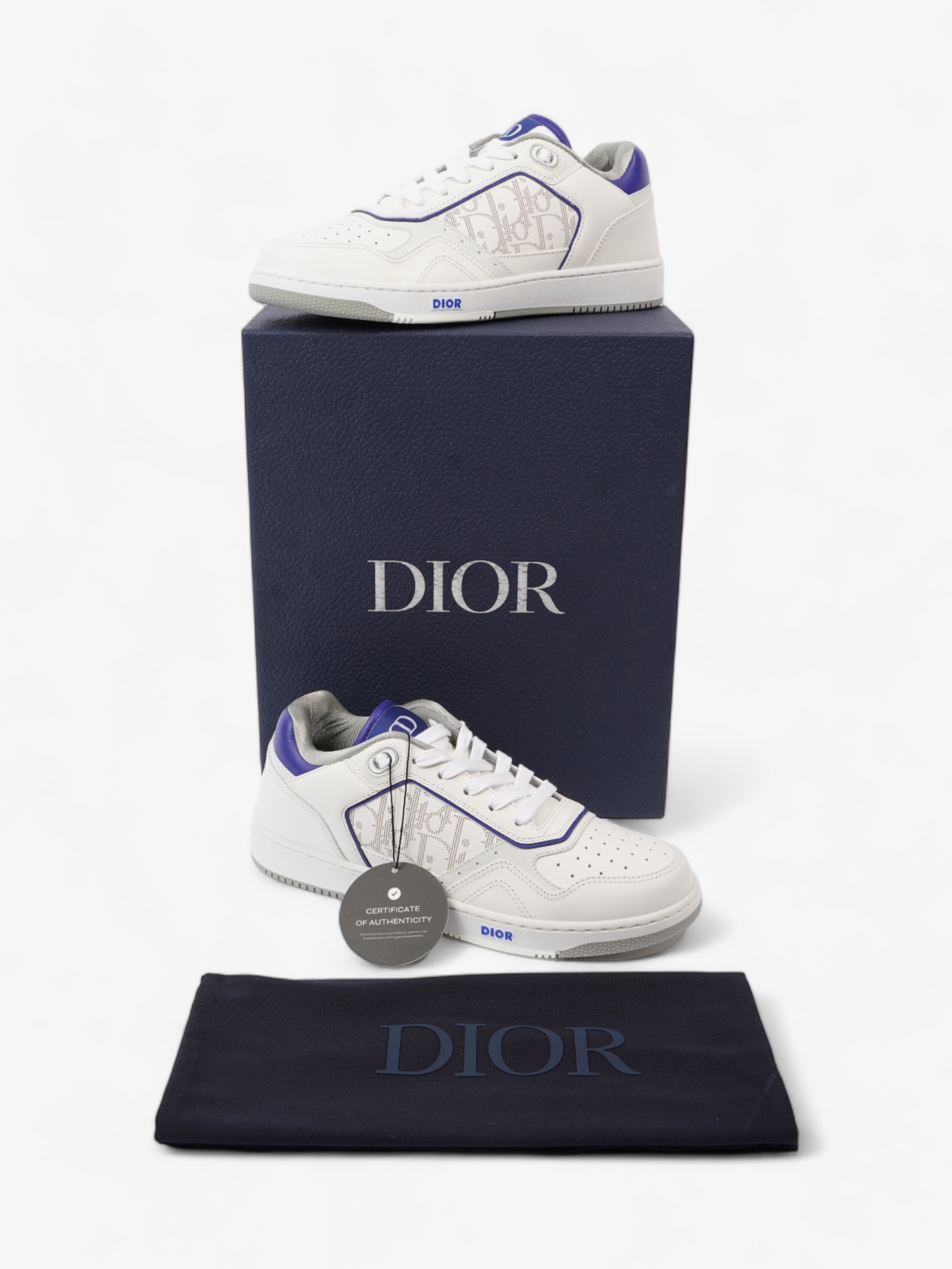 Christian Dior B27 Low Top Sneakers  White / Blue Leather EU 40 UK 6