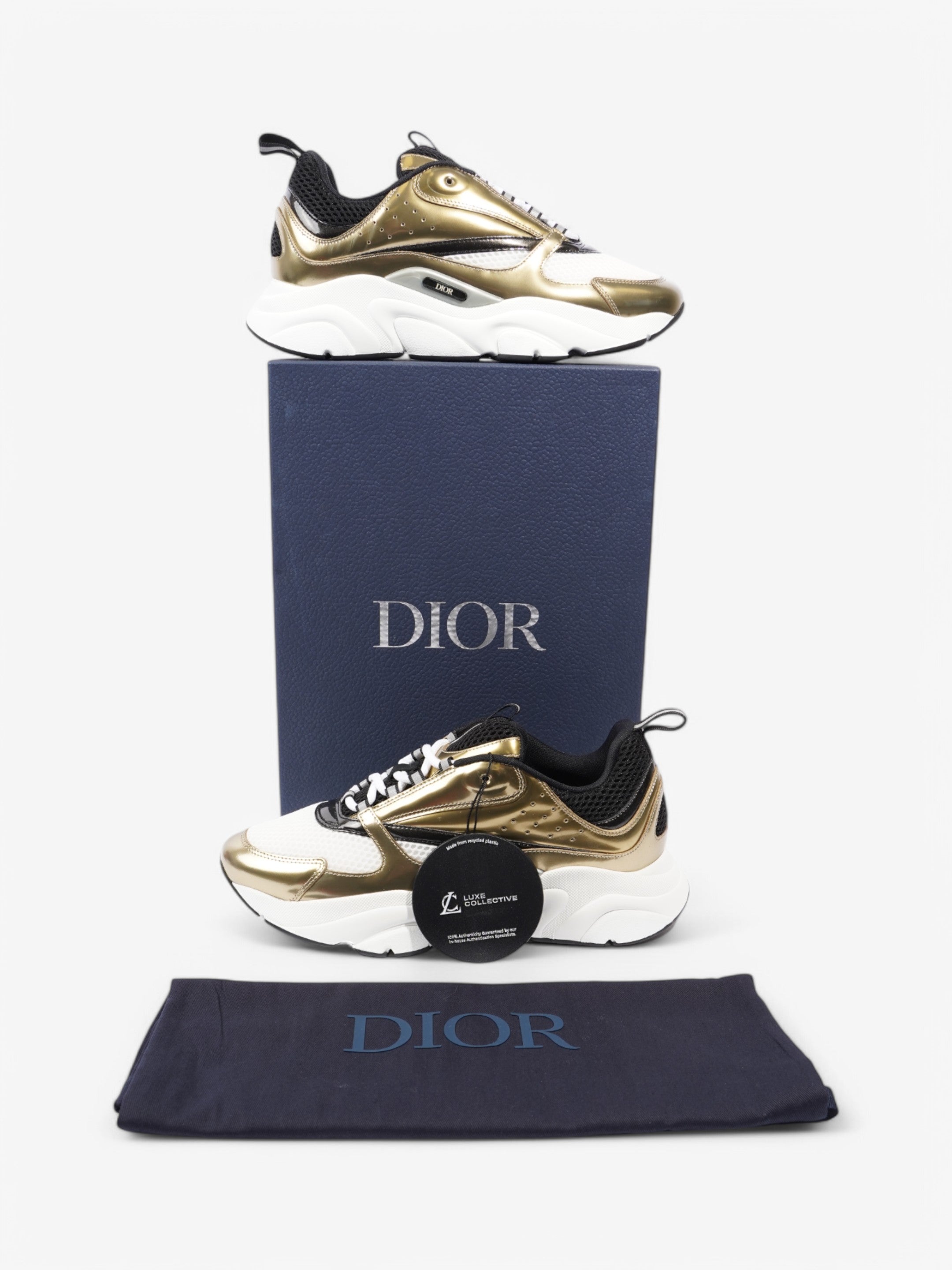 Christian Dior B22 Sneakers White  / Gold / Black Mesh EU 42 UK 8