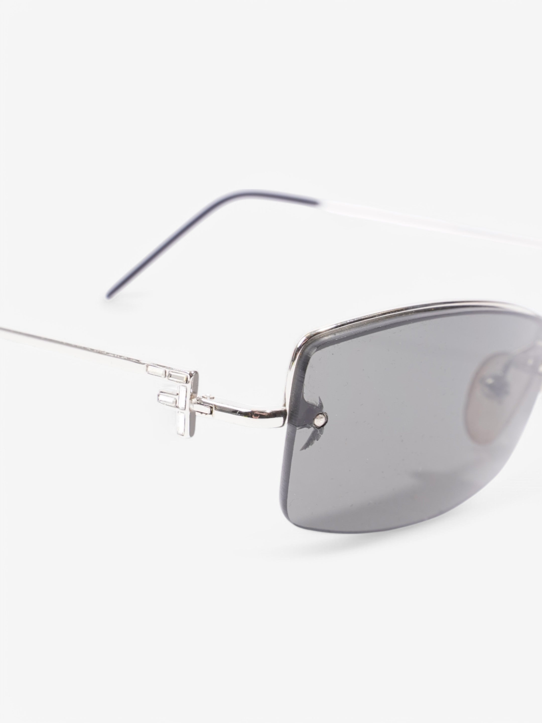 Fendi F Rectangular Sunglasses Black / Silver Acetate 135mm