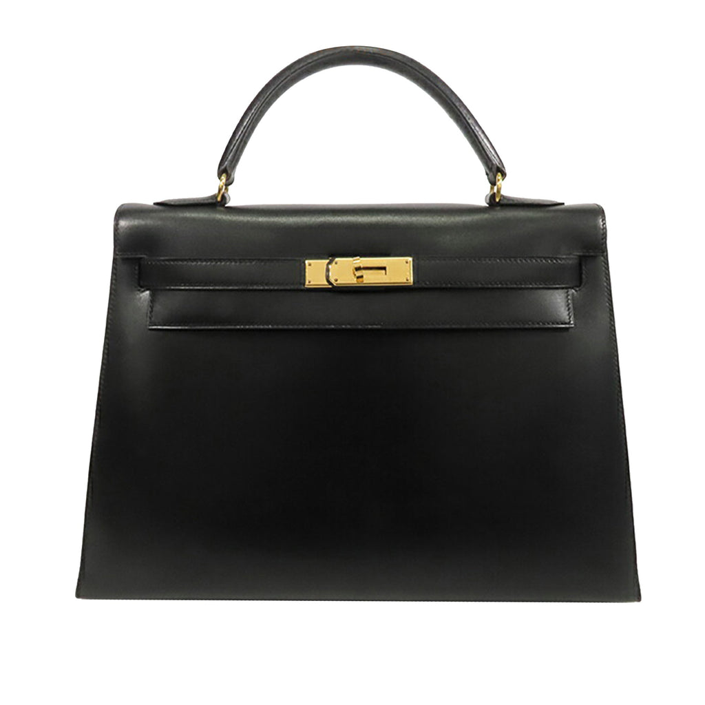 Kelly Handbag Black Box Calf with Gold Hardware 32