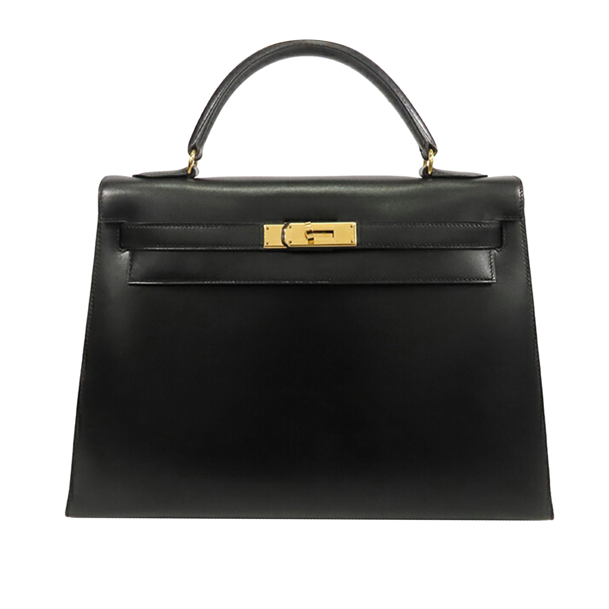 Kelly Handbag Black Box Calf with Gold Hardware 32