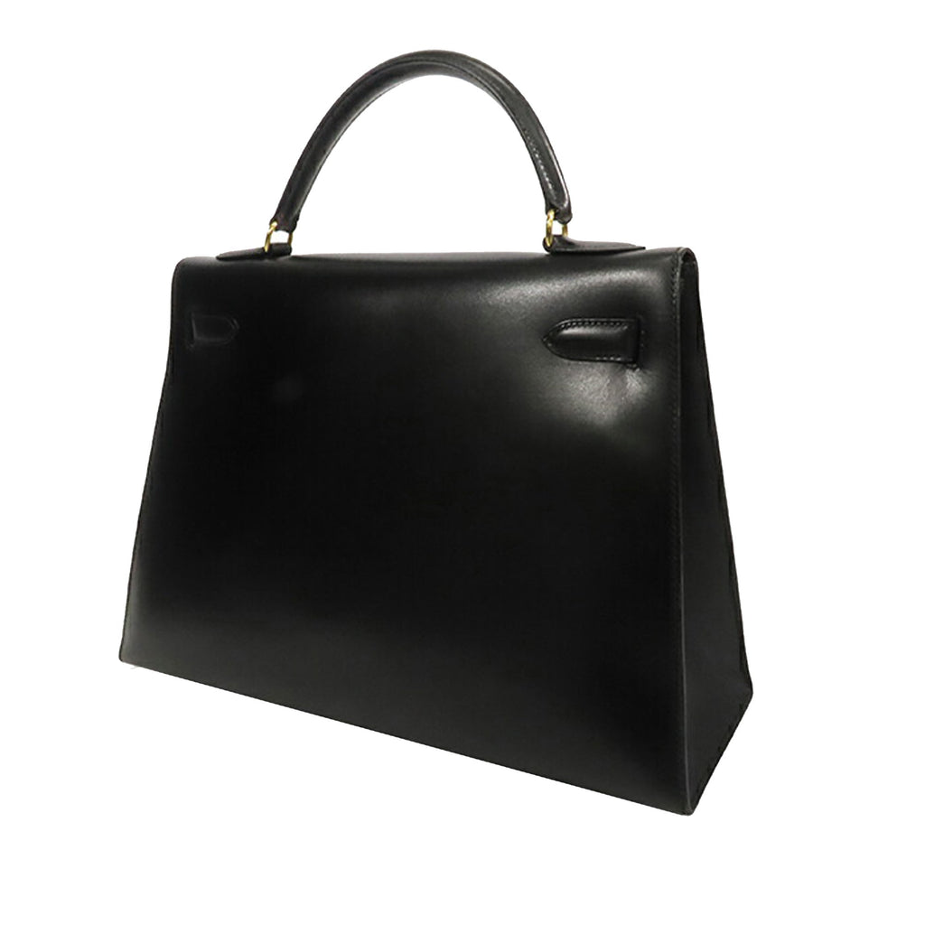 Kelly Handbag Black Box Calf with Gold Hardware 32