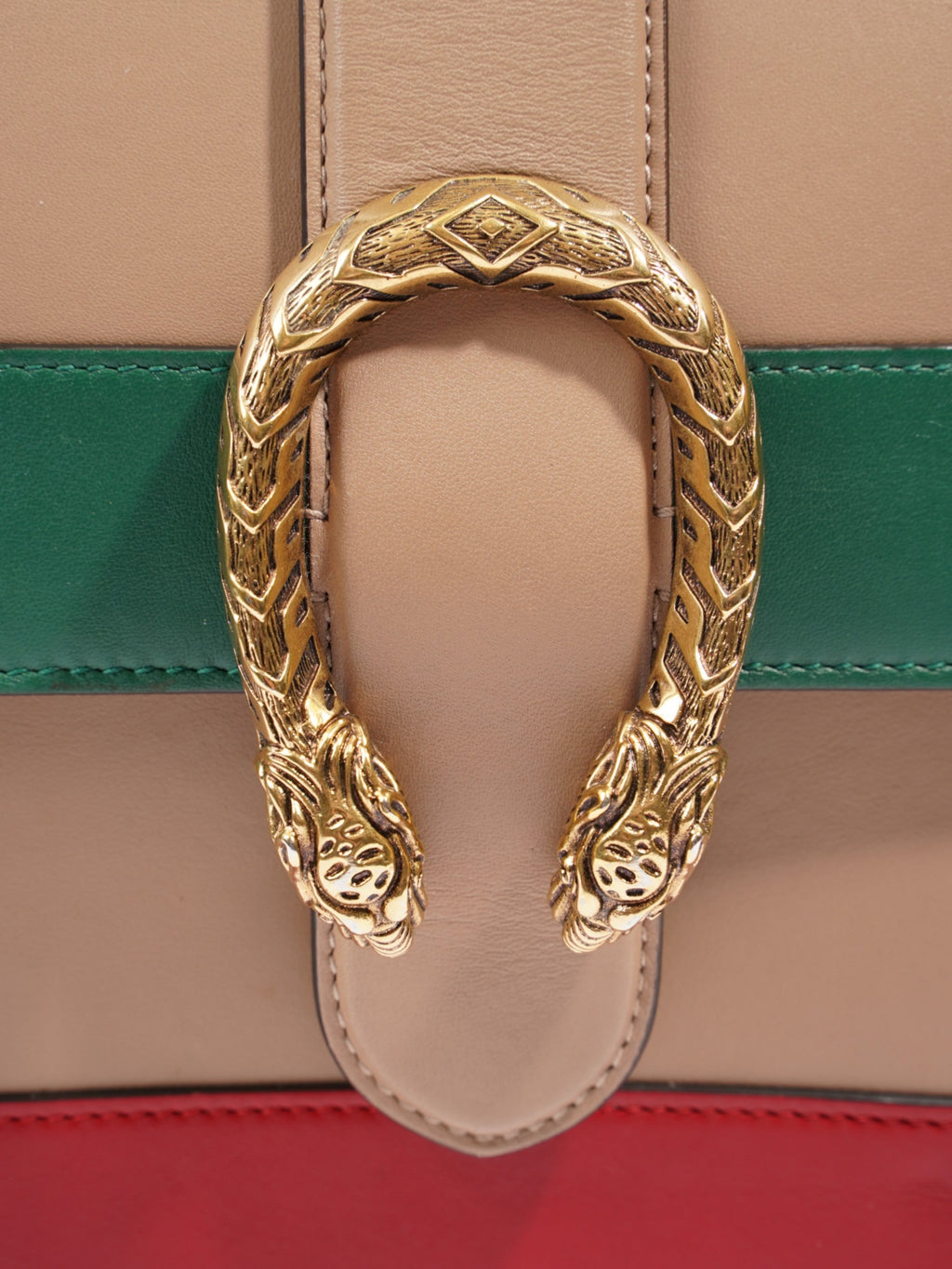 Gucci Dionysus Bamboo Top Handle Nude / Green / Red Leather