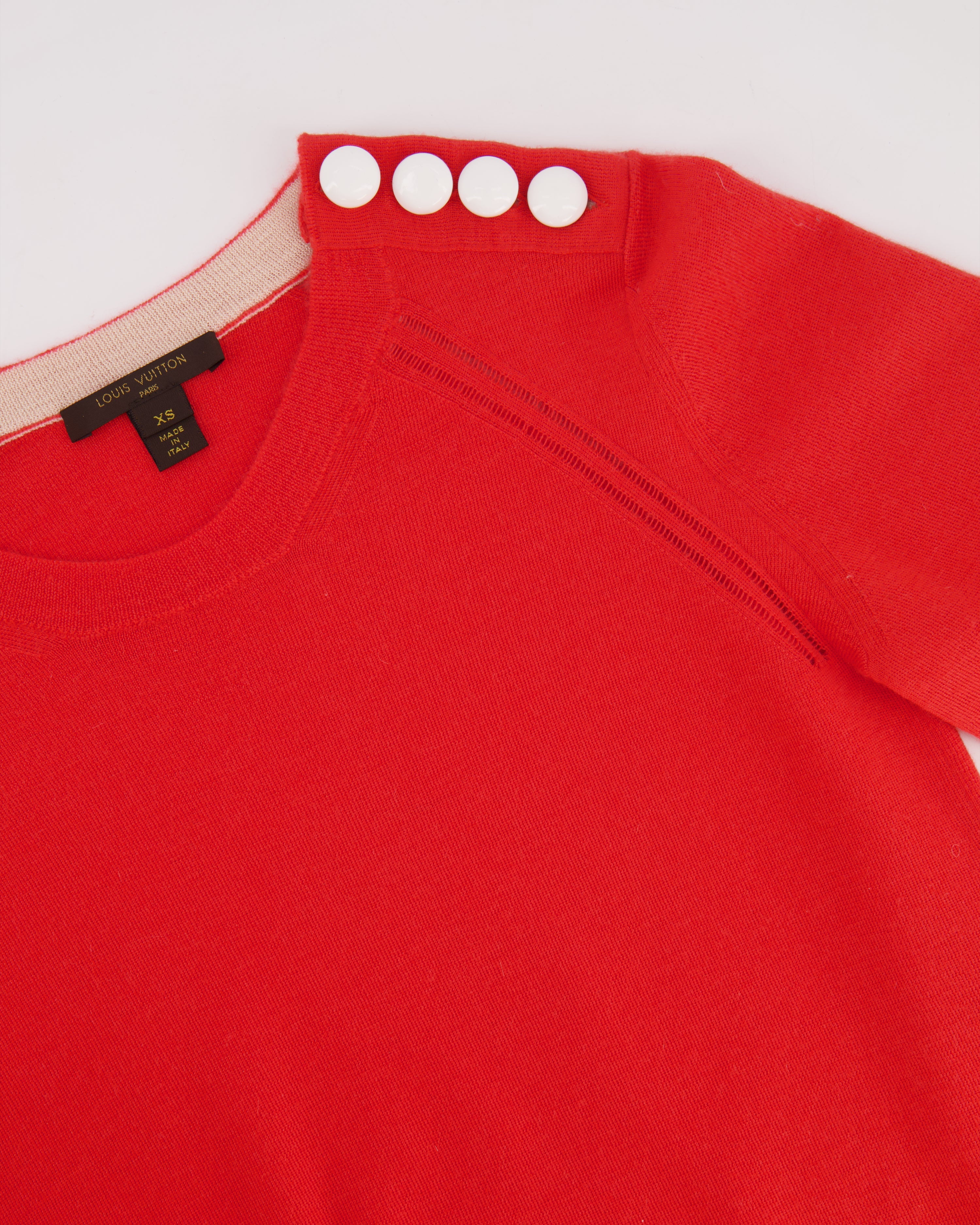 Louis Vuitton Coral Red Cashmere Jumper with White Button Details Size XS (UK 6)