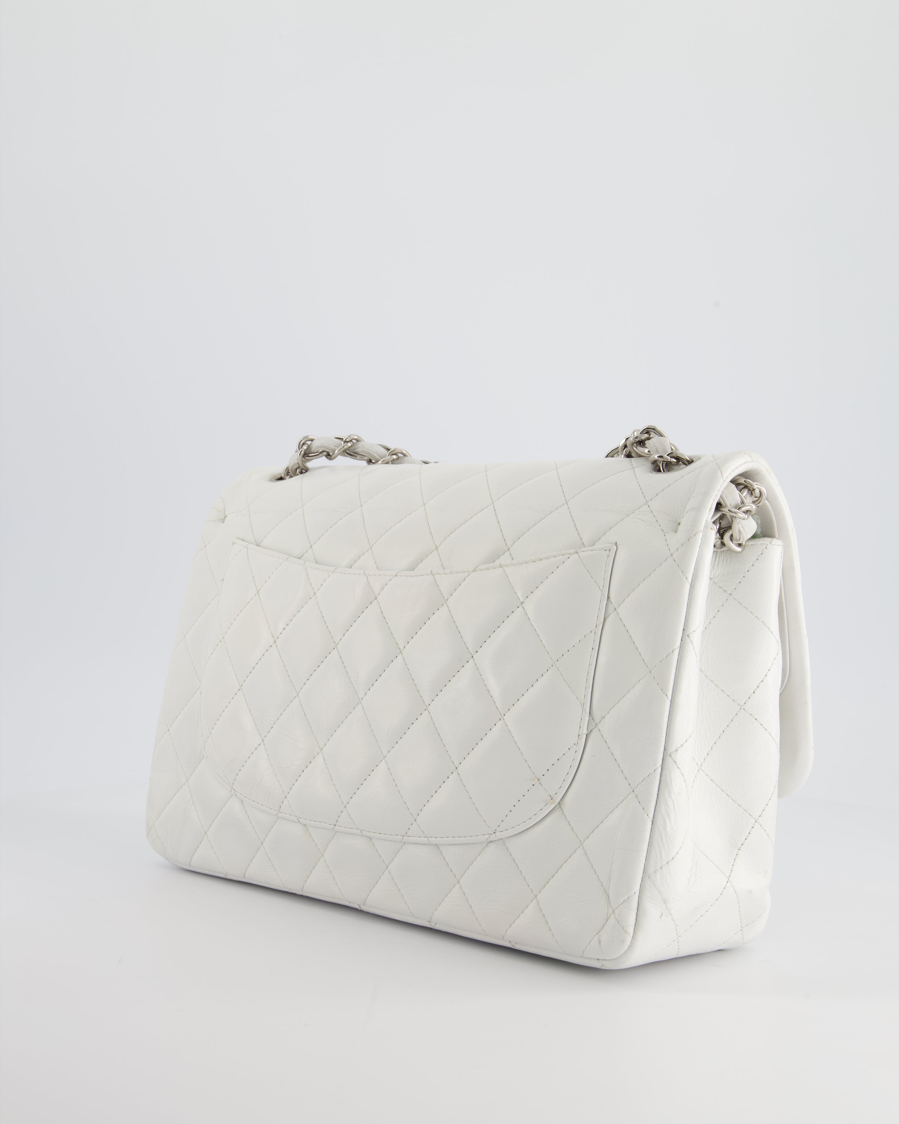 Chanel White Jumbo Classic Double Flap Bag in Lambskin Leather with Silver Hardware RRP £9,240