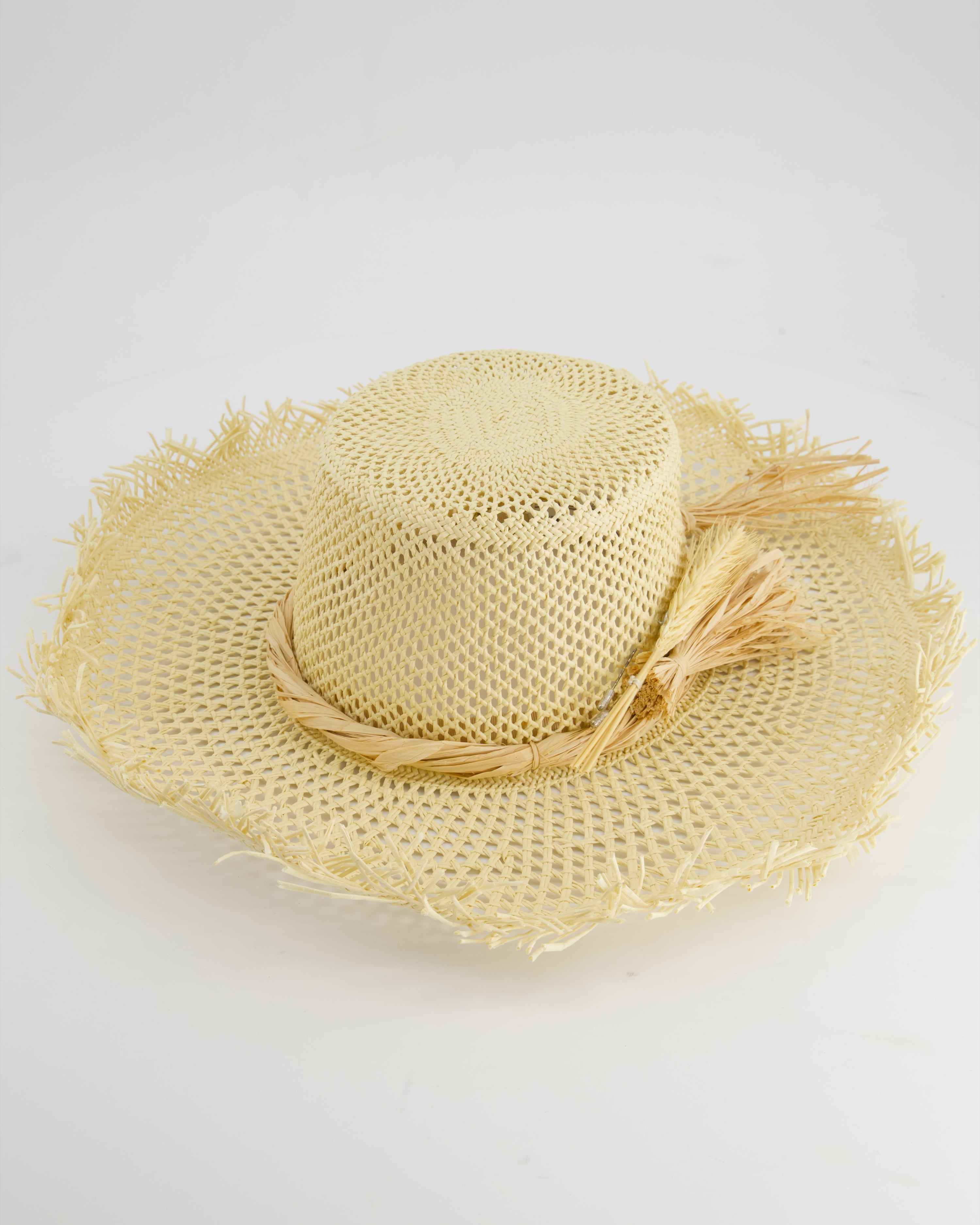 Ruslan Baginskiy Beige Raffia Large Hat with Ear Of Corn Detail