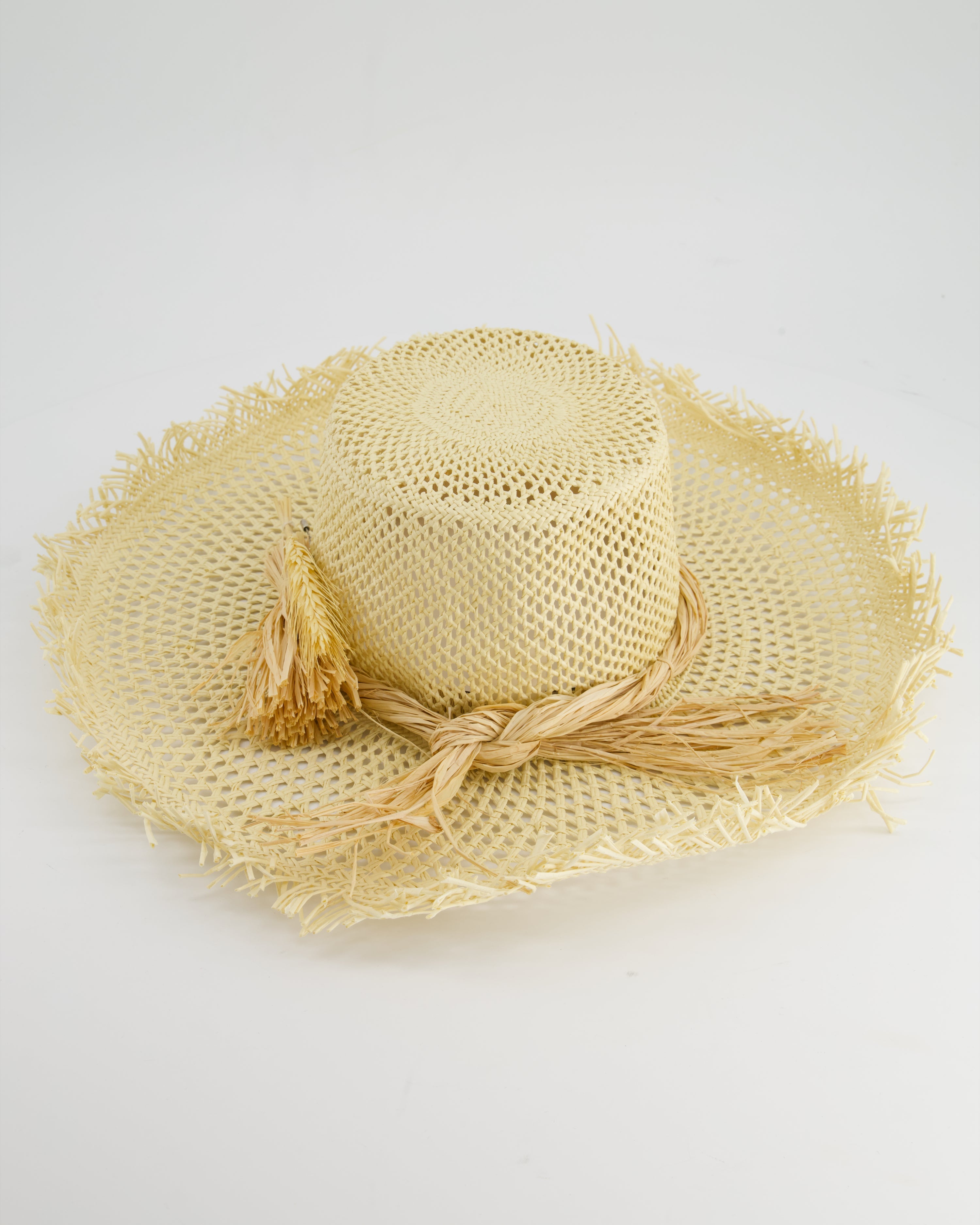 Ruslan Baginskiy Beige Raffia Large Hat with Ear Of Corn Detail