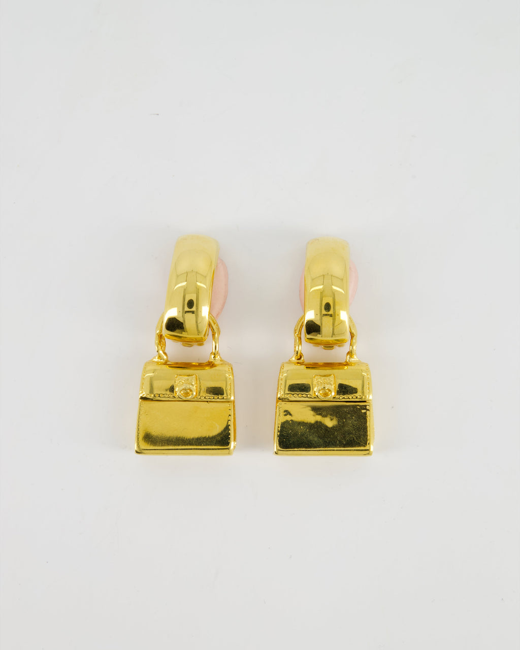 Celine Vintage 92 Yellow Gold Hand-Bag Charm Pendant Clip-On Earrings