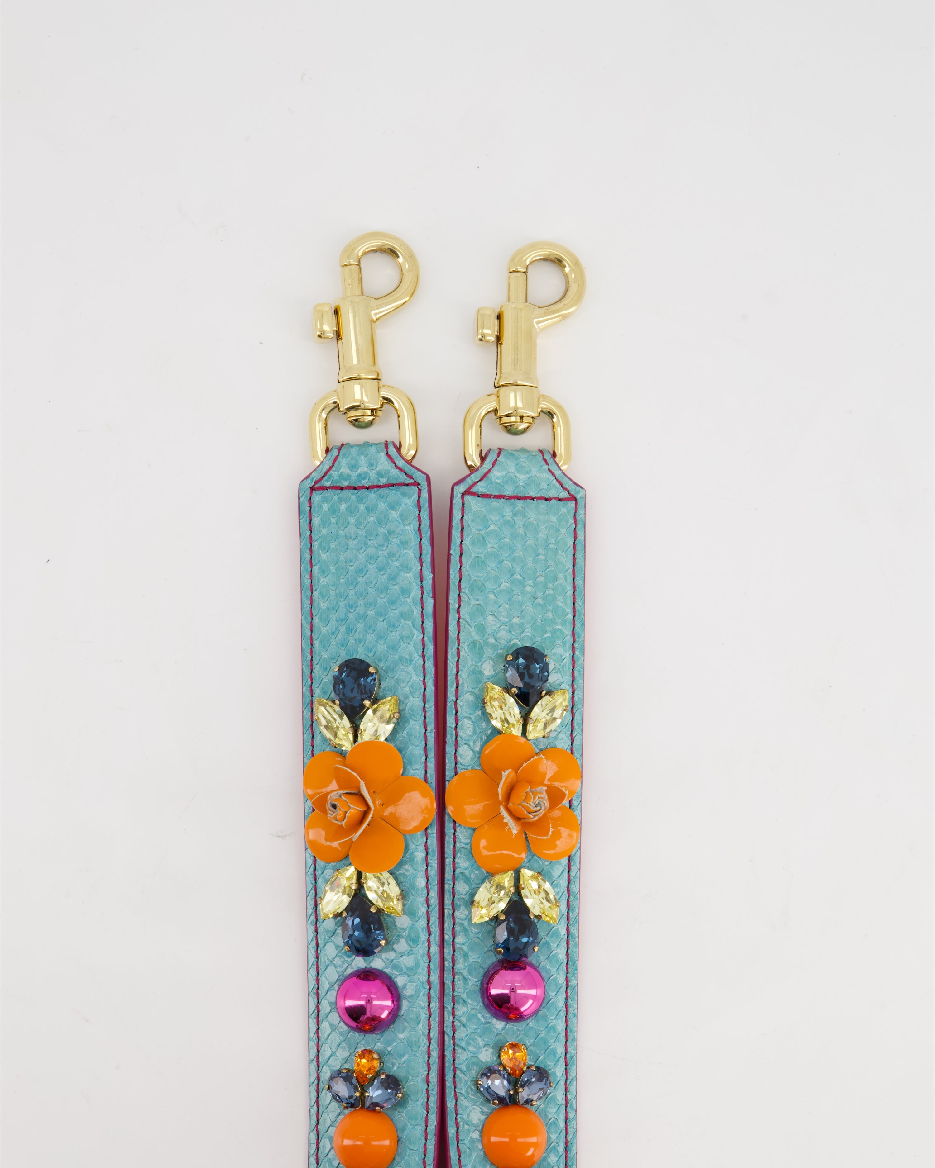 Dolce & Gabbana Light Blue, Yellow Pink Floral Embellished Bag Strap