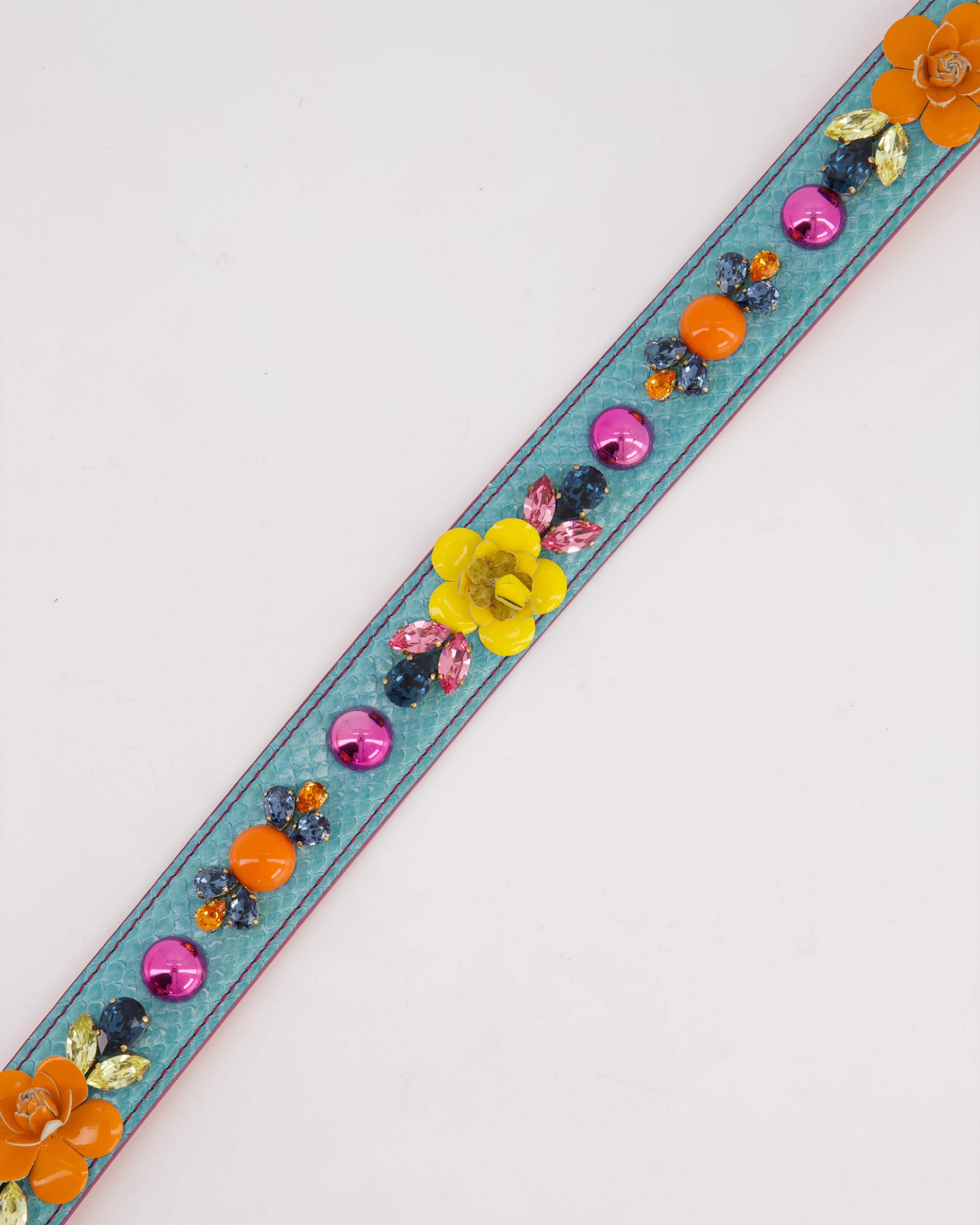 Dolce & Gabbana Light Blue, Yellow Pink Floral Embellished Bag Strap