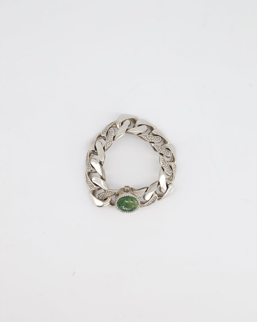 Christian Dior X Kenny Scharf Silver Cuban Link Bracelet with Jade Stone and Crystals