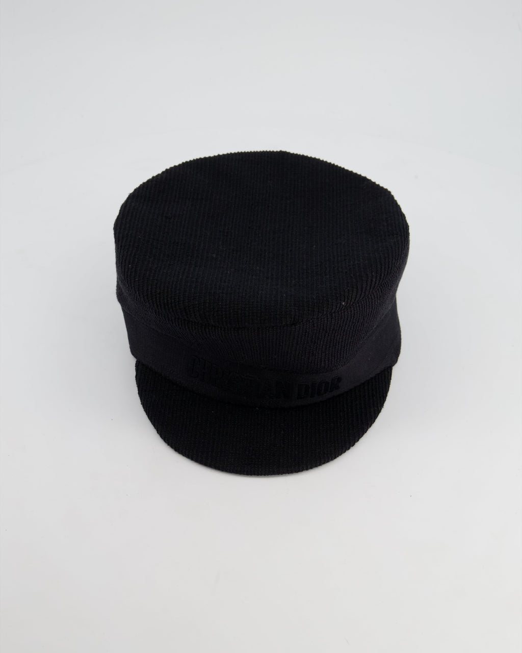 Christian Dior Black Ribbed Baker Boy Hat with Logo Detail Size 58cm