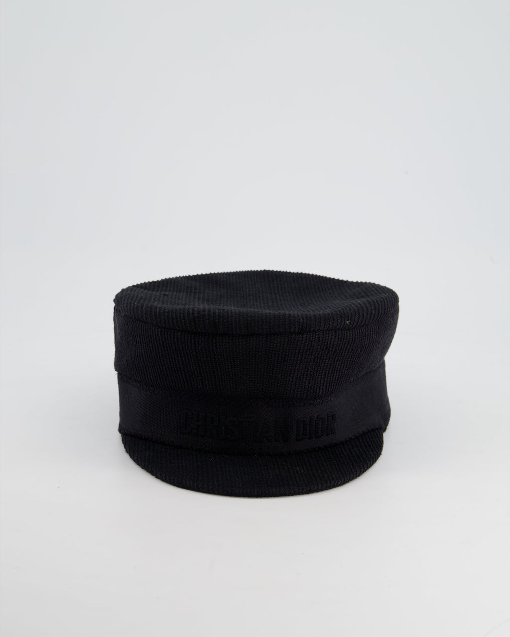 Christian Dior Black Ribbed Baker Boy Hat with Logo Detail Size 58cm