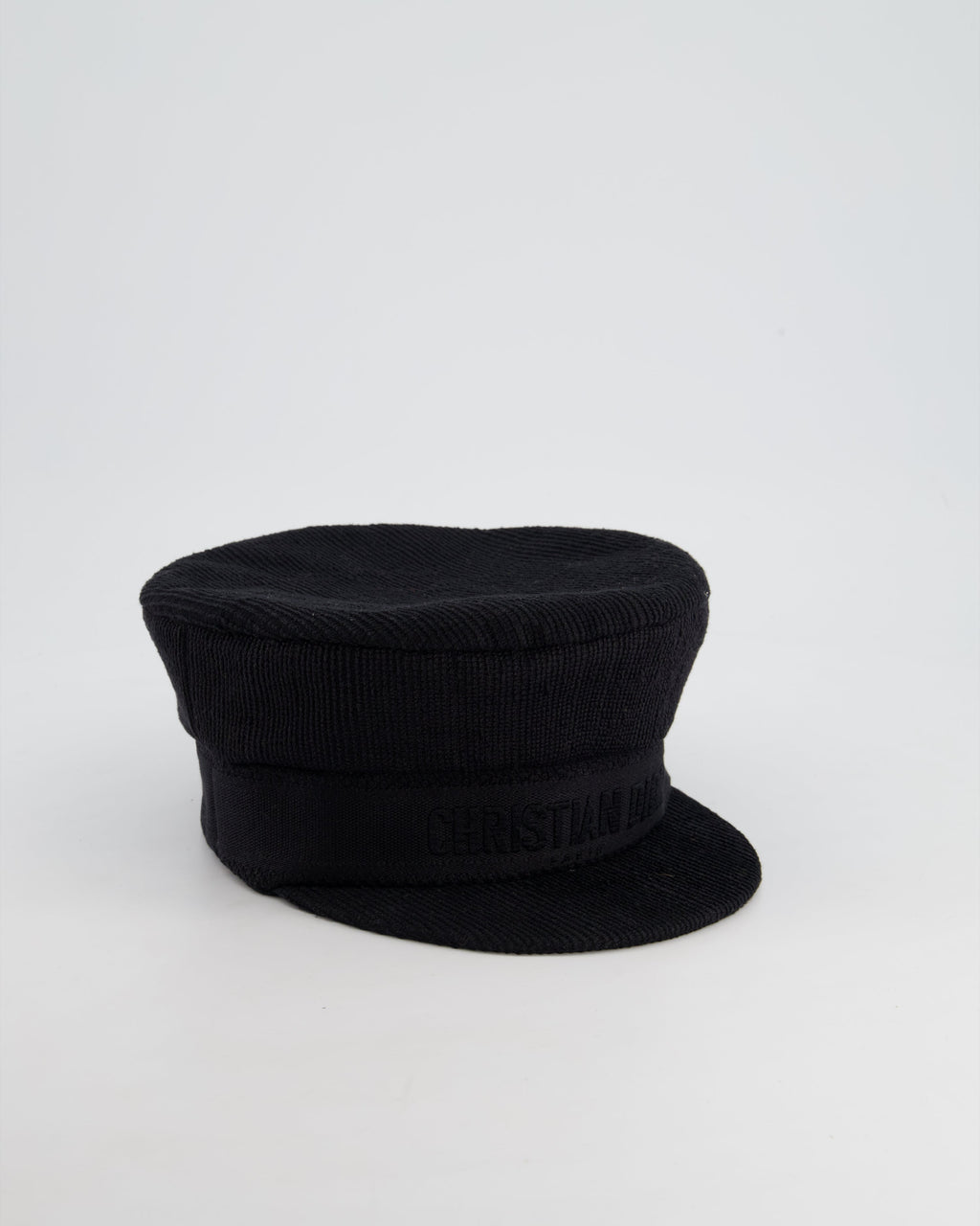 Christian Dior Black Ribbed Baker Boy Hat with Logo Detail Size 58cm