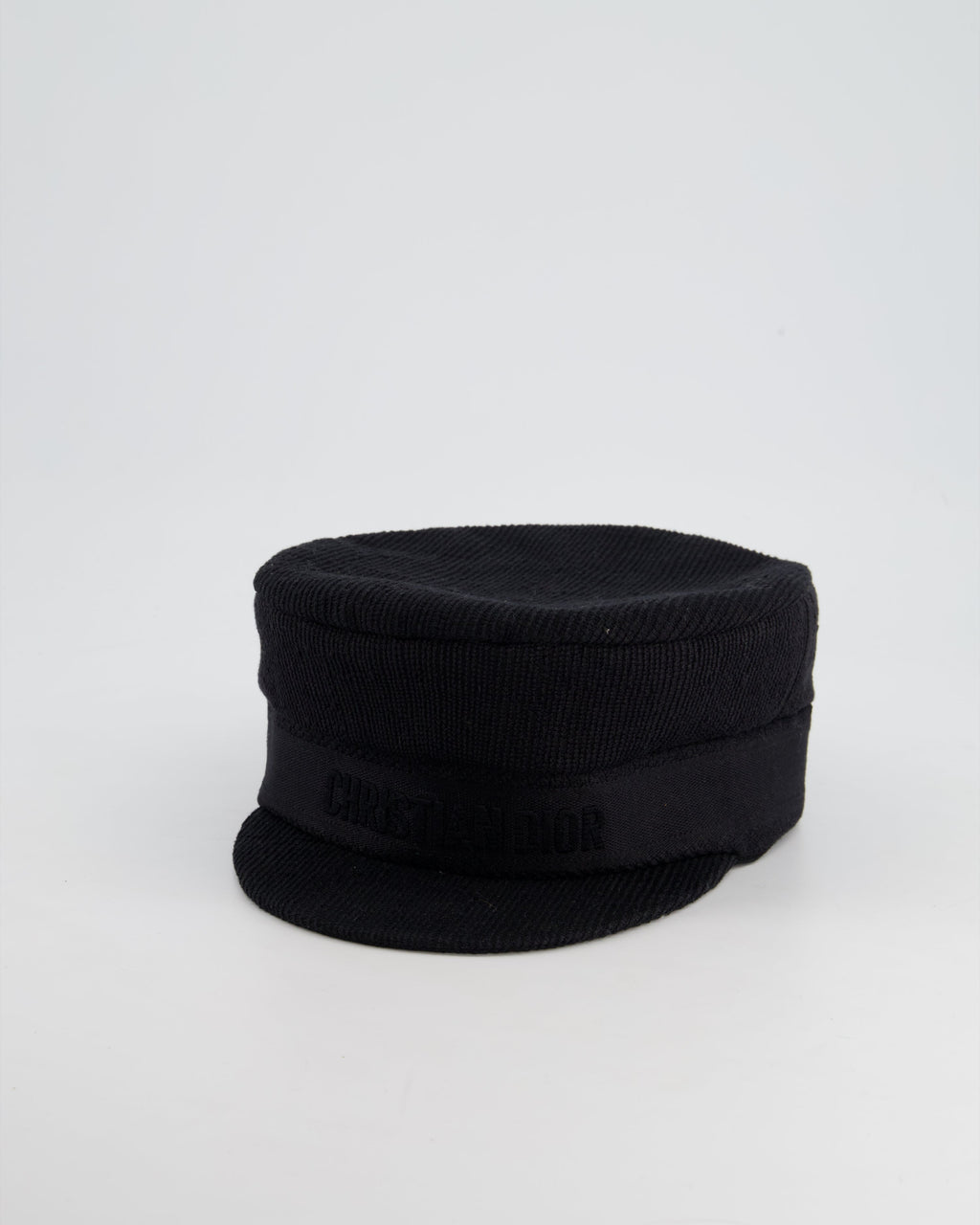 Christian Dior Black Ribbed Baker Boy Hat with Logo Detail Size 58cm