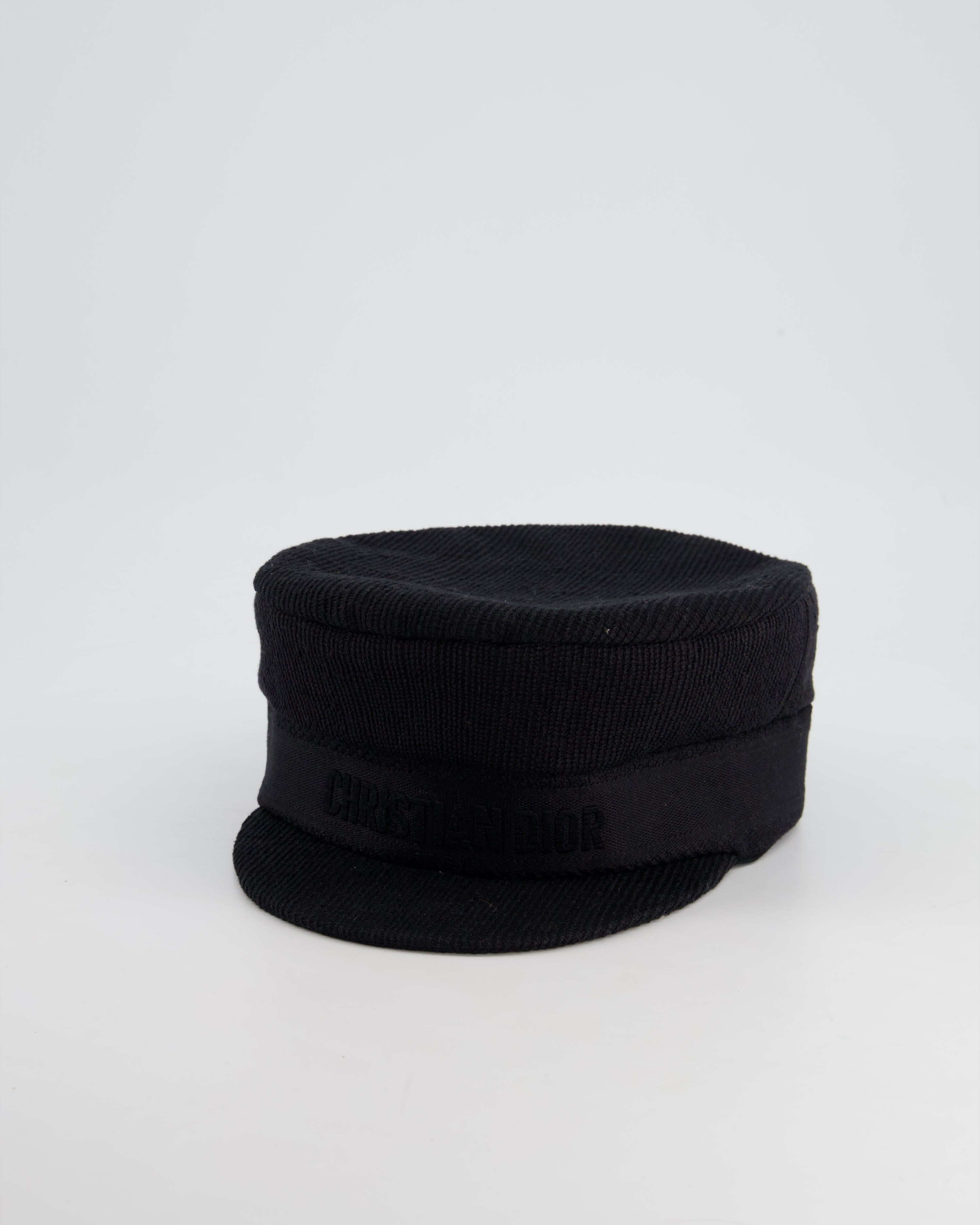 Christian Dior Black Ribbed Baker Boy Hat with Logo Detail Size 58cm