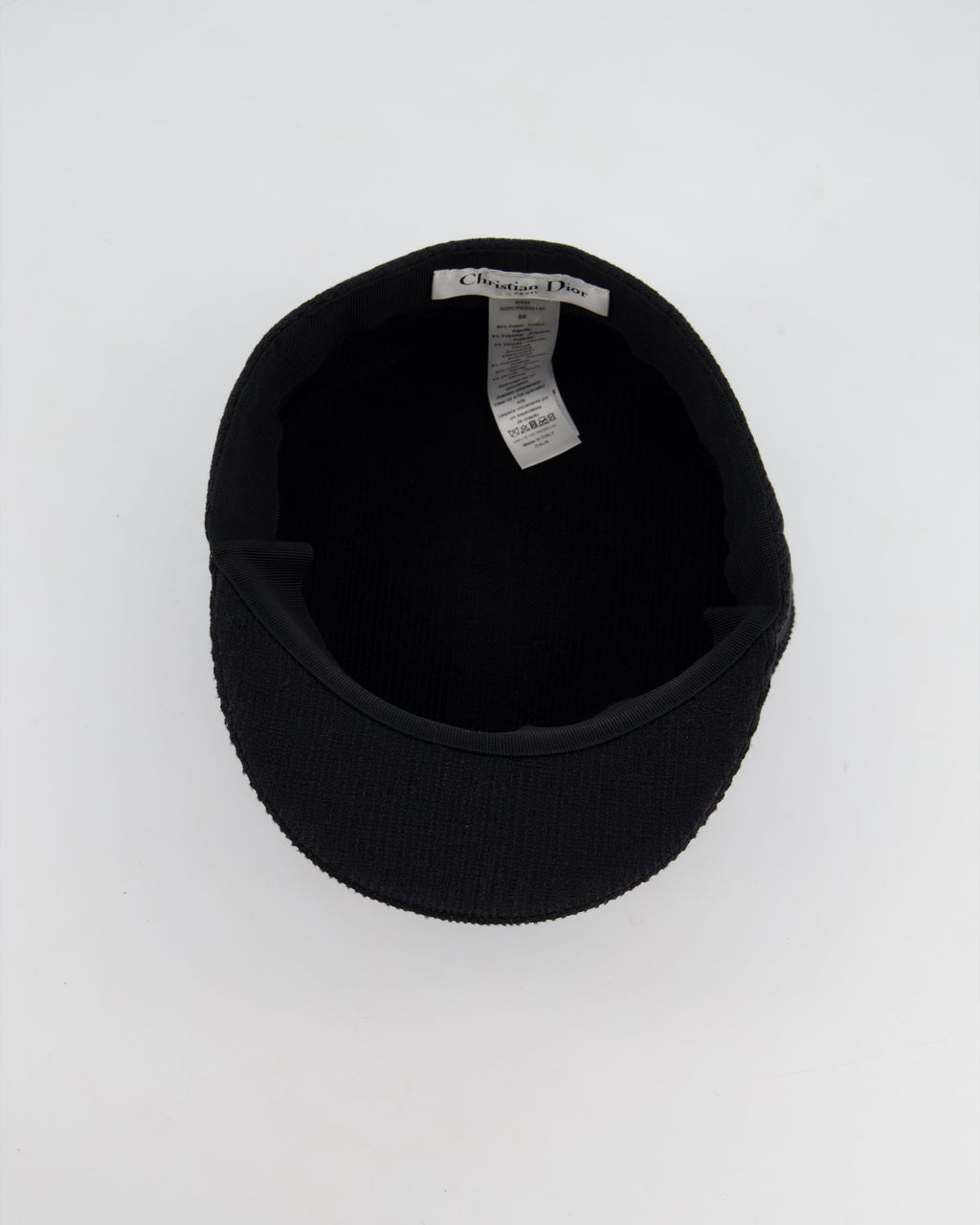 Christian Dior Black Ribbed Baker Boy Hat with Logo Detail Size 58cm