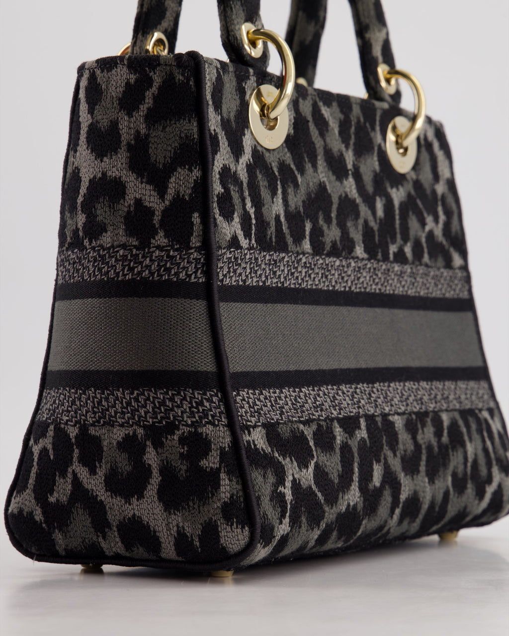 Christian Dior Medium Lady D-Lite in Grey & Black Mizza Embroidery with Champagne Gold Hardware RRP £3700