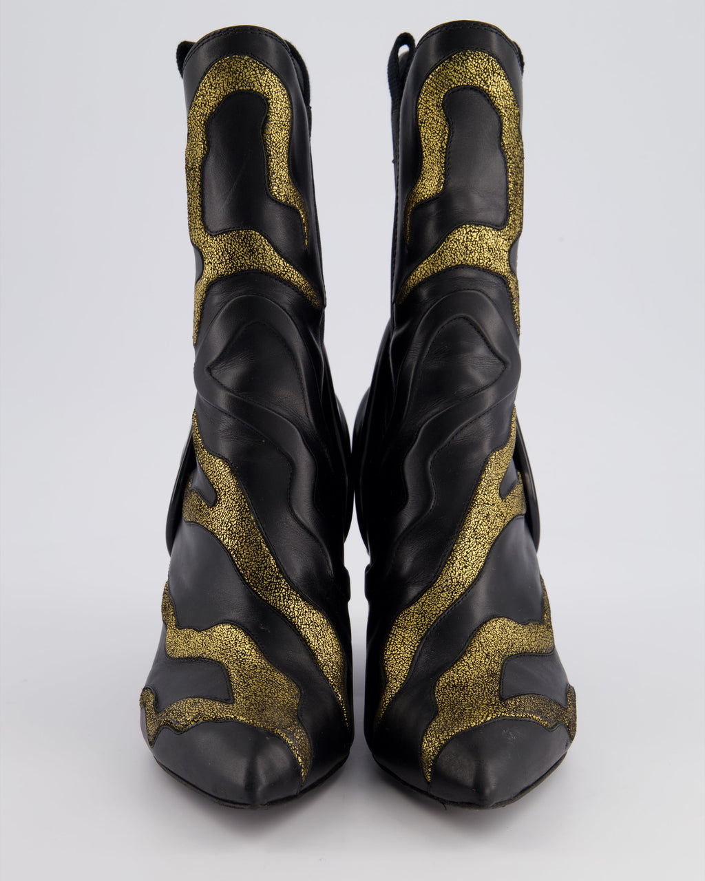 Louis Vuitton Black and Gold Leather 2018 Fireball Western Boots Size EU 39