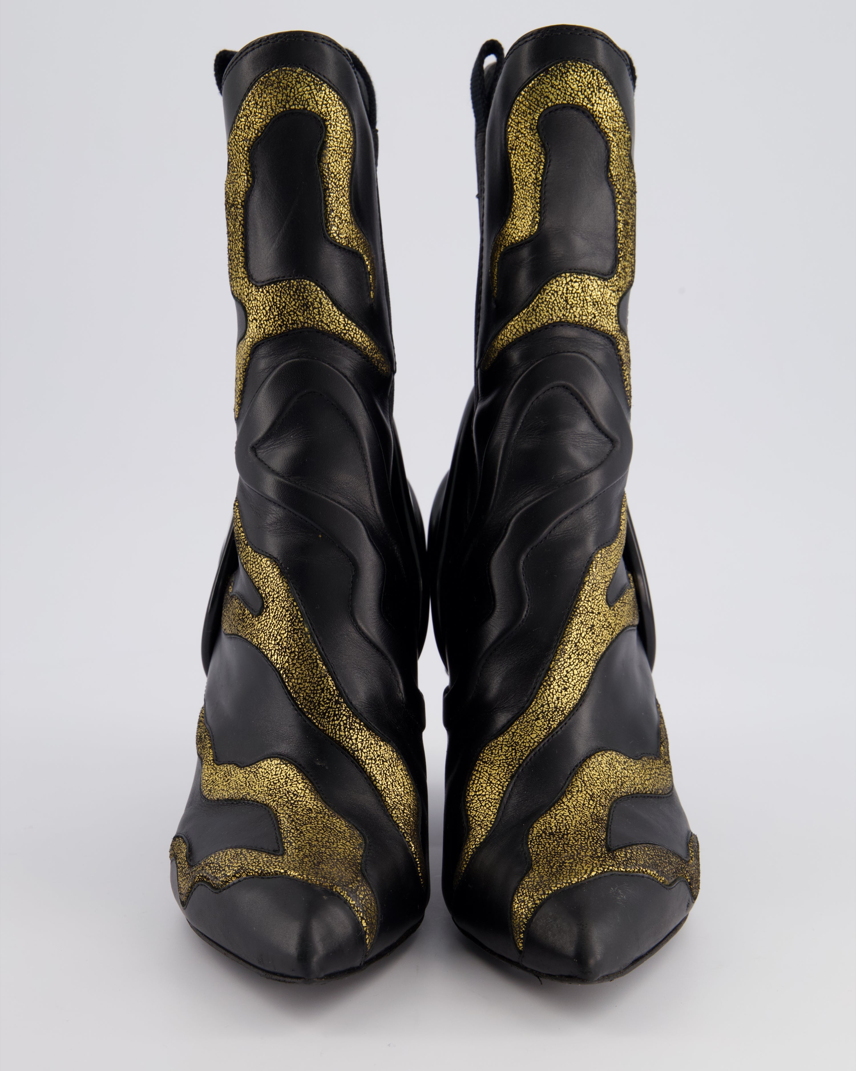 Louis Vuitton Black and Gold Leather 2018 Fireball Western Boots Size EU 39