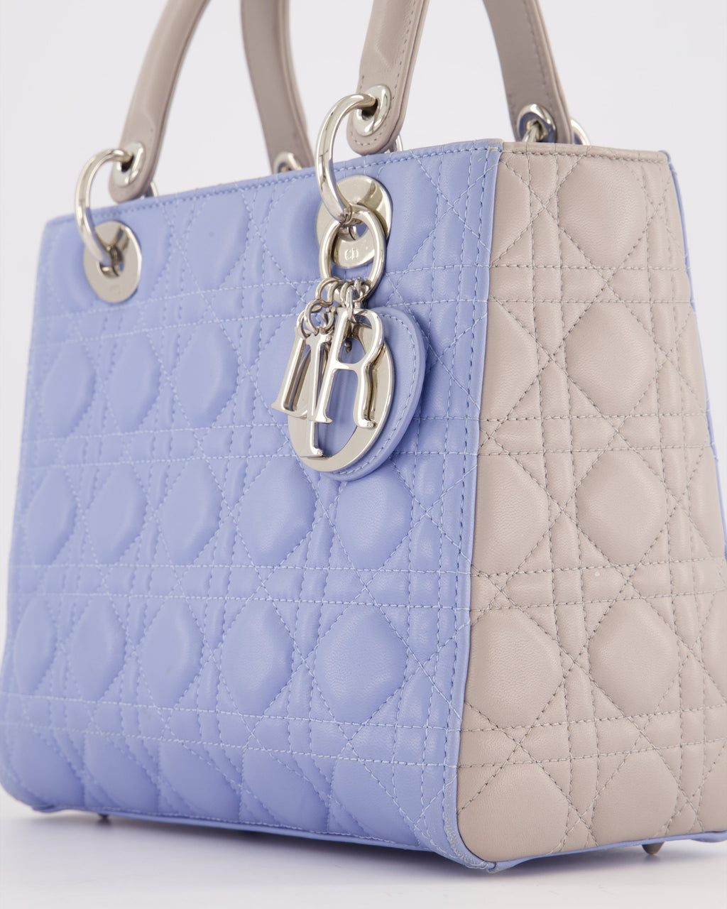 Christian Dior Celeste & Light Grey Medium Lady Dior Bag in Cannage Lambskin with Silver Hardware RRP £5,300