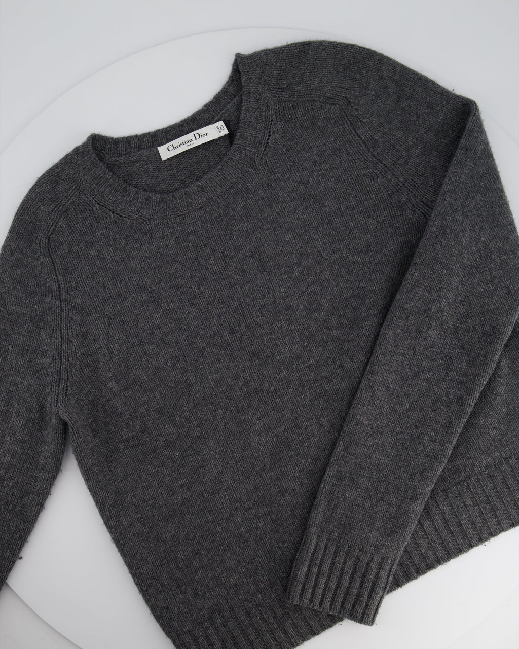 Christian Dior Grey Cashmere Long Sleeve Jumper with Logo Detail Size FR 36 (UK 8)