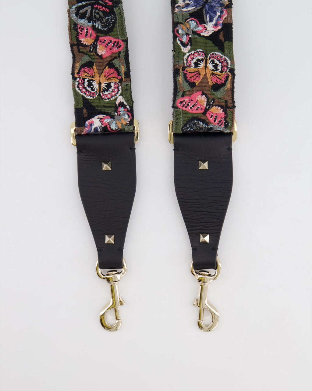 Valentino Khaki Camouflage Canvas and Leather Bag Strap with Butterfly Embroidery Detail