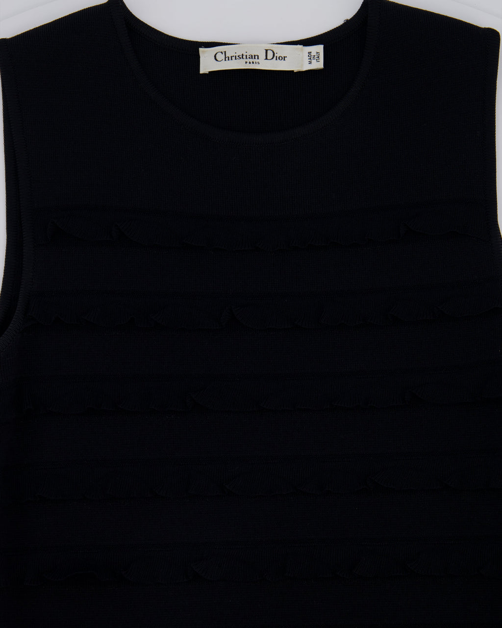 Christian Dior Black Sleeveless Knitted Midi Dress with Frill Detail FR 34 (UK 6)