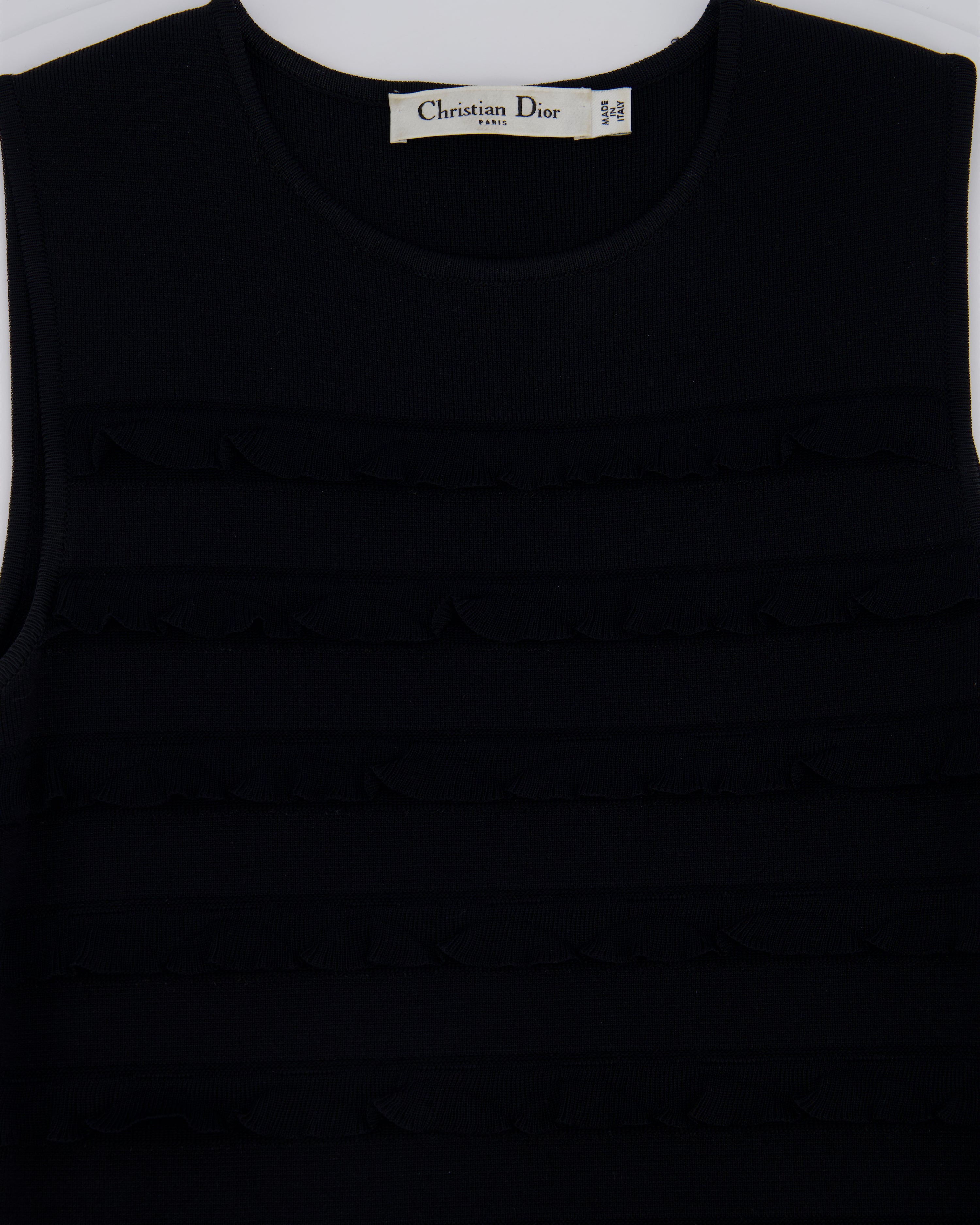 Christian Dior Black Sleeveless Knitted Midi Dress with Frill Detail FR 34 (UK 6)