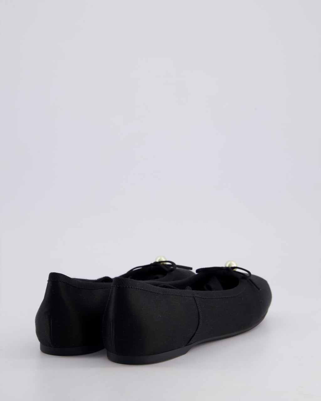Christian Dior Black Satin D-Joy Ballet Flats Pearl & Lace Up Detail Size EU 36.5
