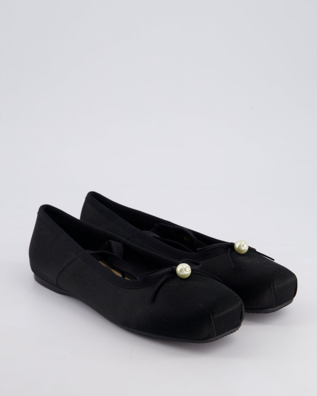 Christian Dior Black Satin D-Joy Ballet Flats Pearl & Lace Up Detail Size EU 36.5