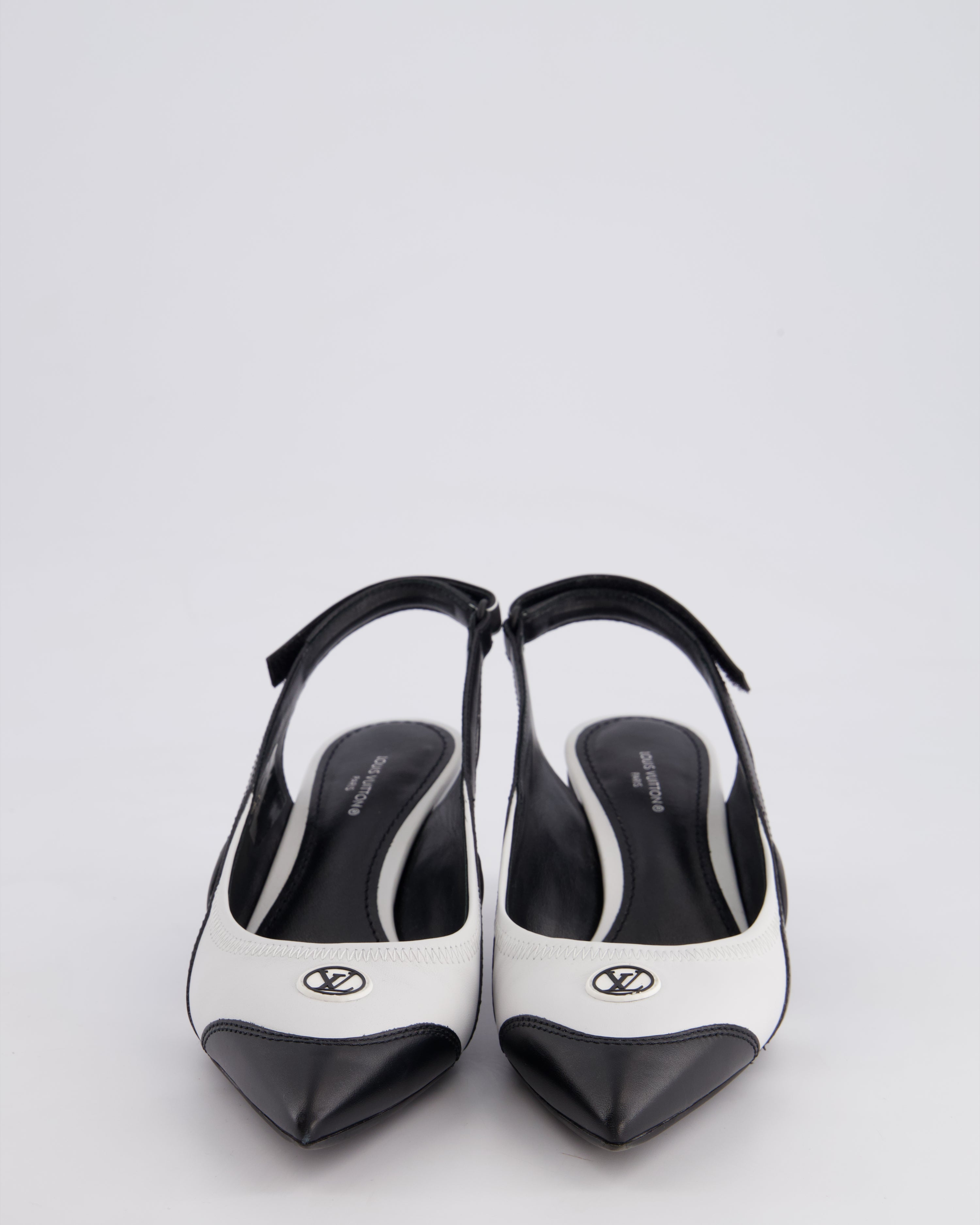Louis Vuitton Black and White Archlight Slingback Heels With Logo Details Size EU 37