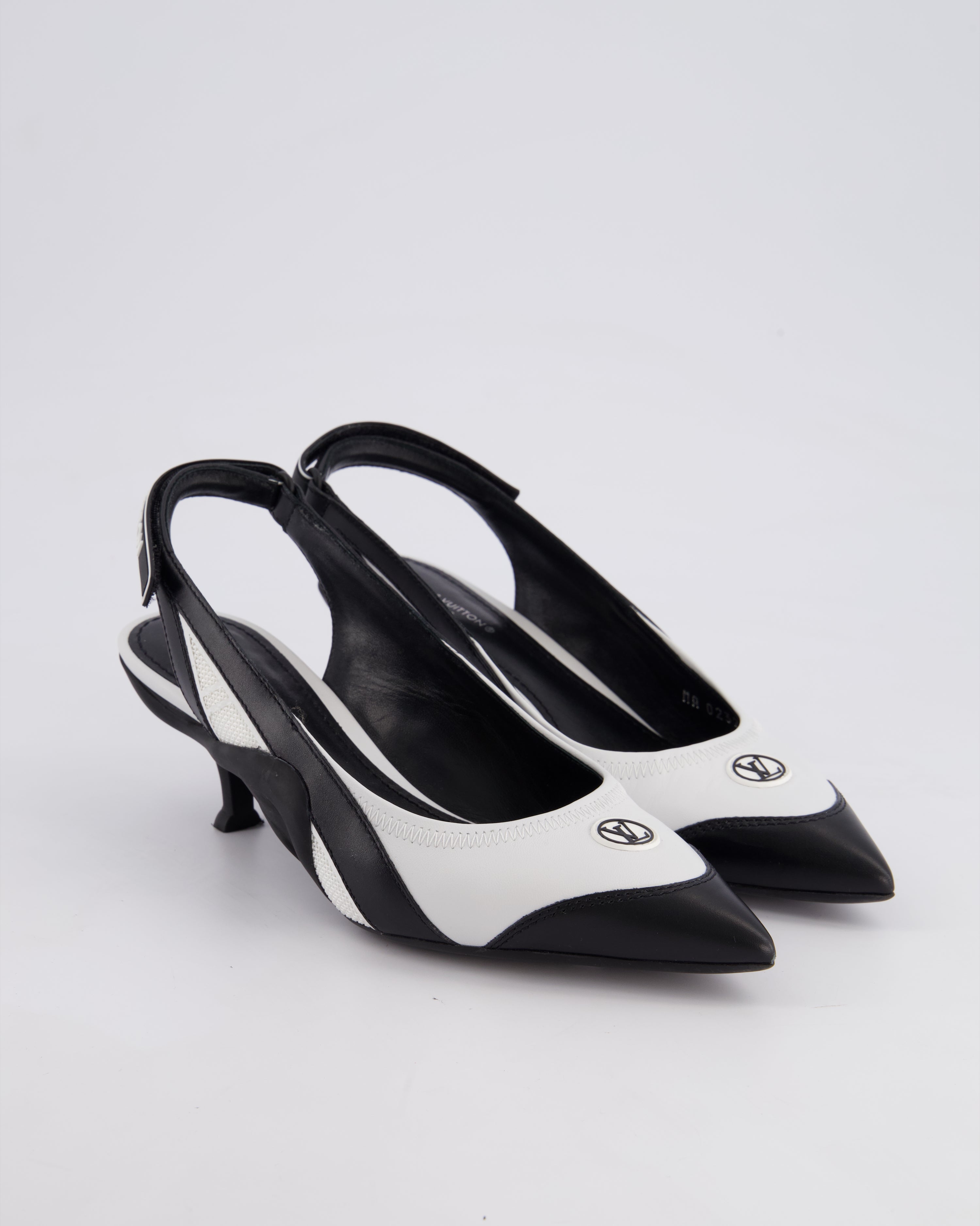 Louis Vuitton Black and White Archlight Slingback Heels With Logo Details Size EU 37