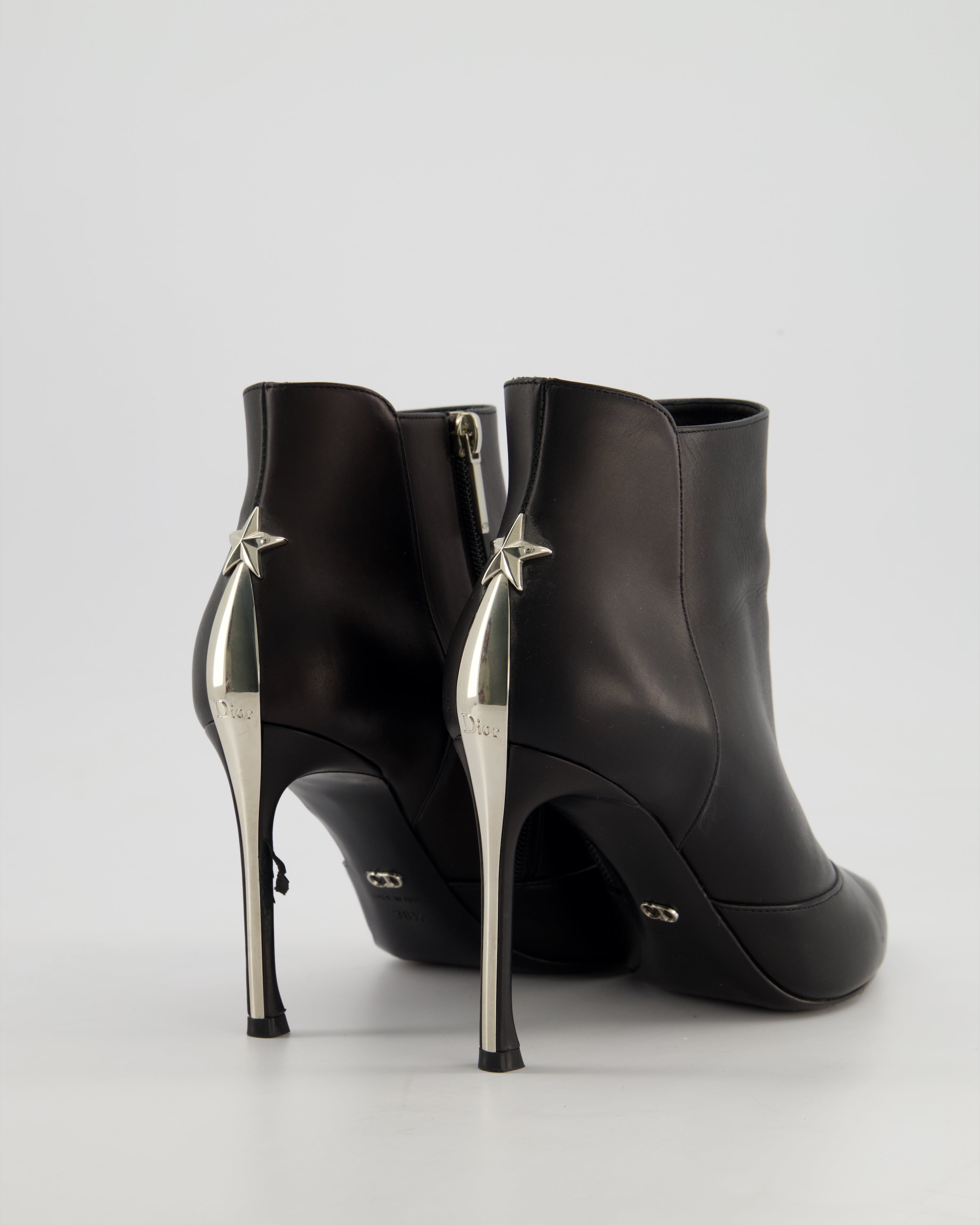 Christian Dior Stiletto Ankle Boots With Silver Metal Heel Detail Size EU 38.5