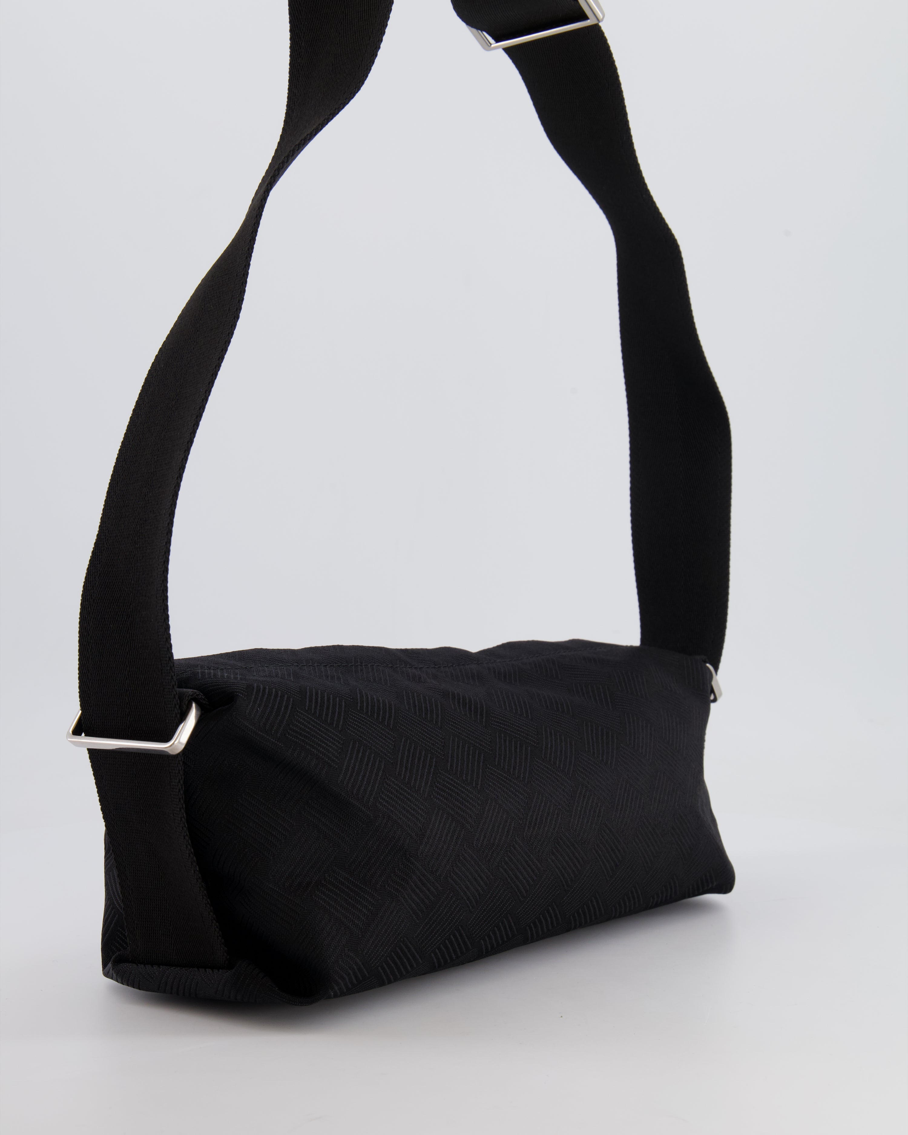Bottega Veneta Black Canvas Shoulder Bag with Silver Hardware
