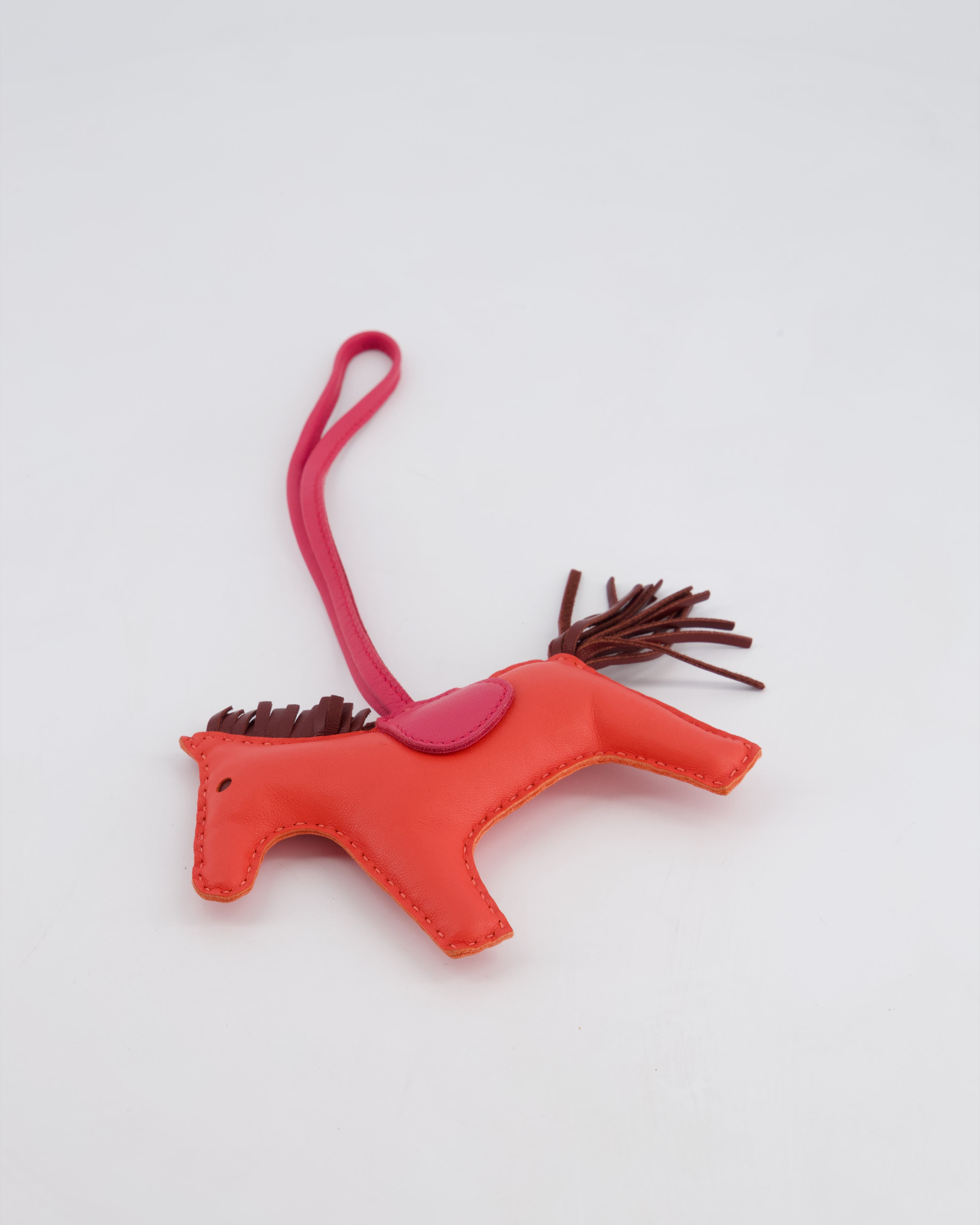 Hermès Rodeo MM Bag Charm in Rose Jaipur, Rouge , Framboise Milo and Swift Leather